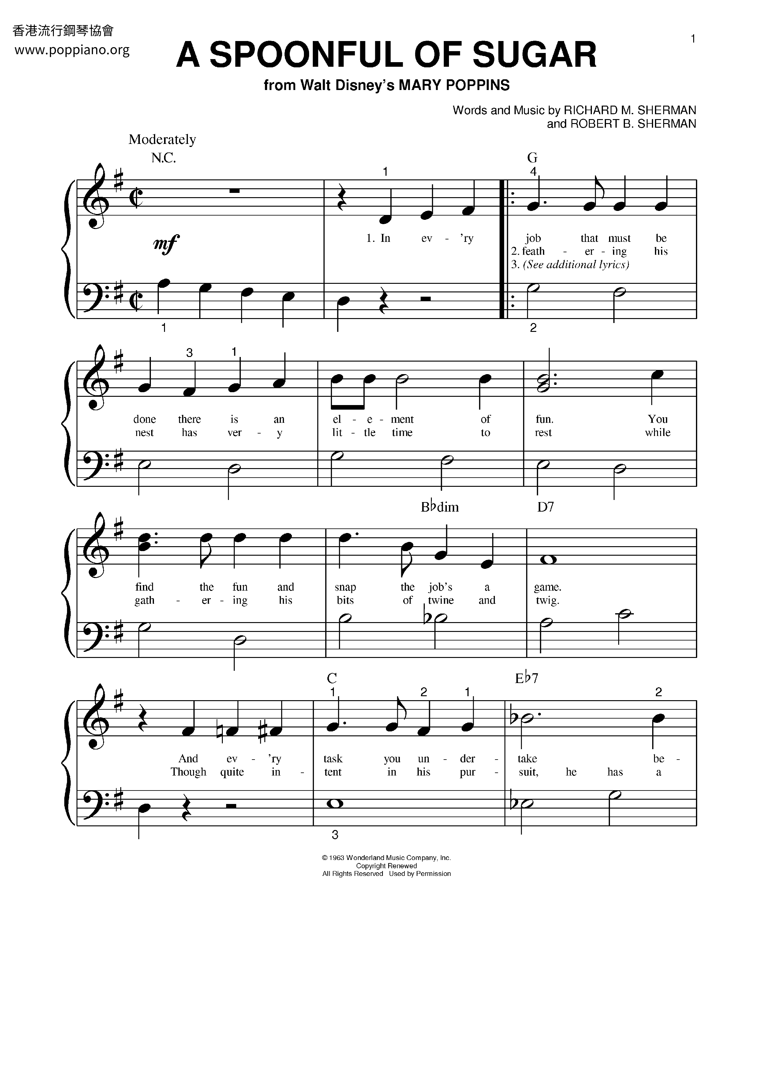 ☆ Mary Poppins-A Spoonful Of Sheet Music pdf, - Free Score Download ☆
