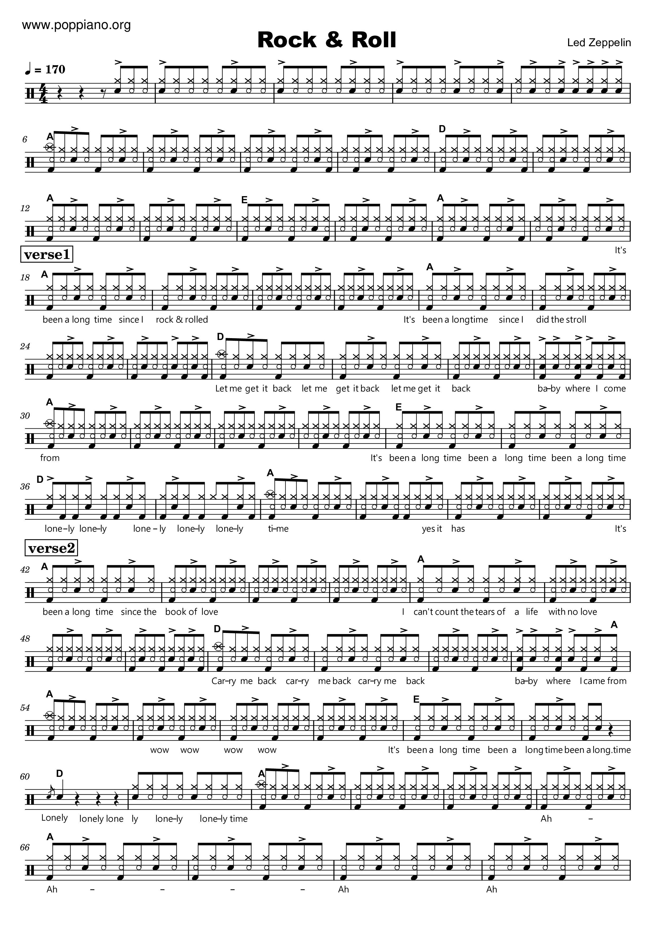 Led ZeppelinRock And Roll Drum Tab pdf, Free Score Download ★