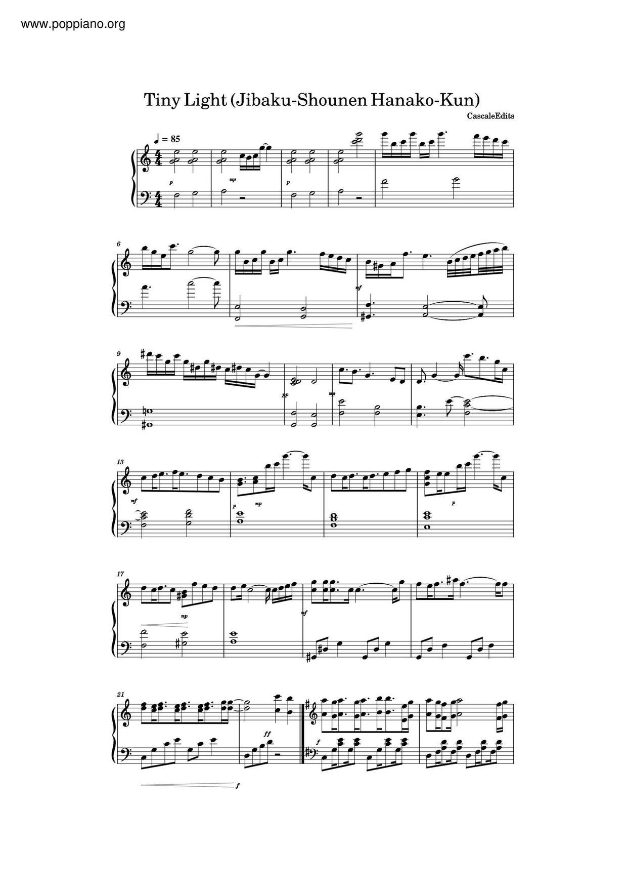 鬼頭明里 地縛少年花子君ed Tiny Light Sheet Music Pdf Free Score Download 鬼頭明里 地縛少年花子君ed Tiny Light Sheet Music Pdf Free Score Download