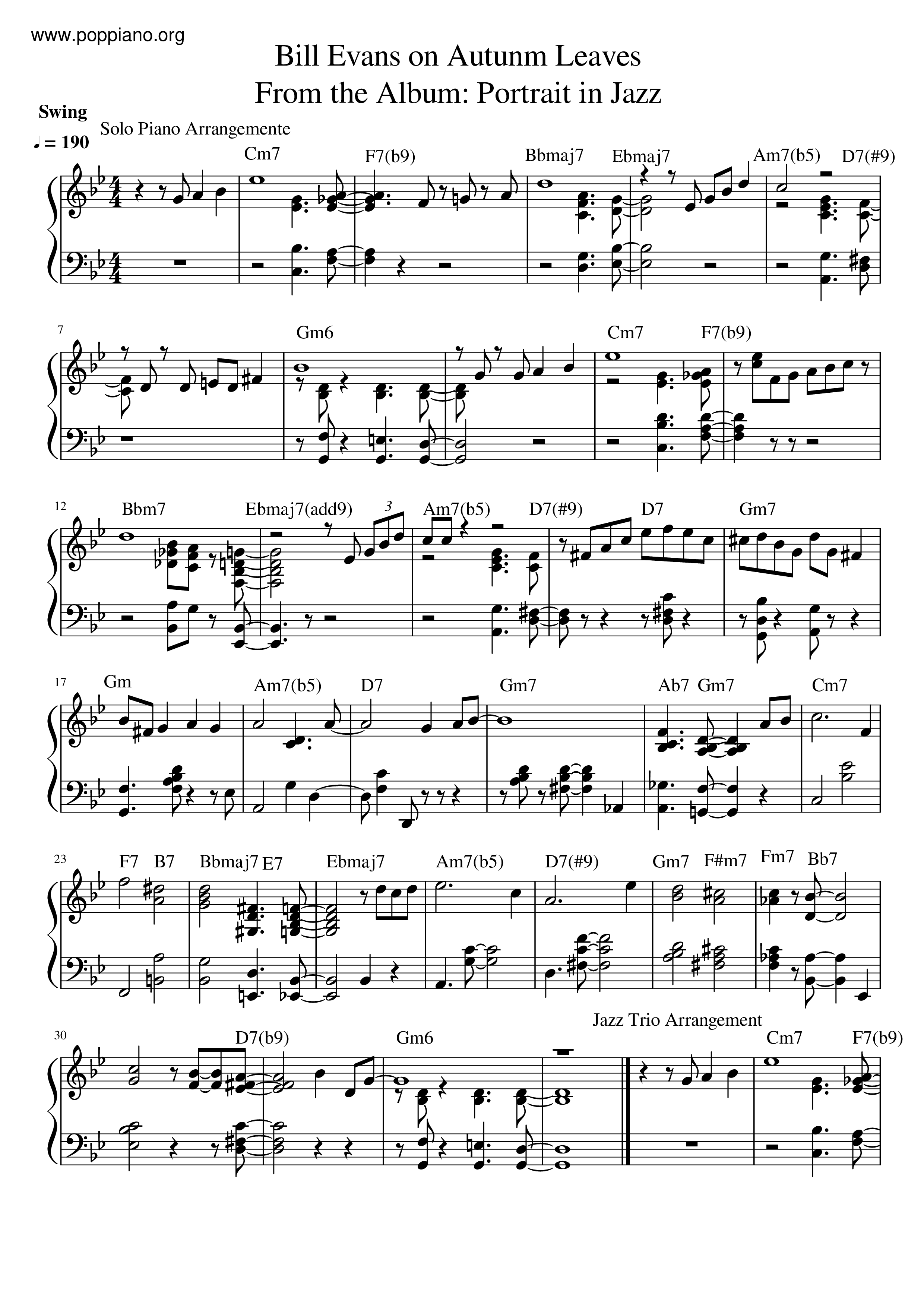Bill Evans Les Feuilles Mortes Sheet Music Pdf Free Score Download
