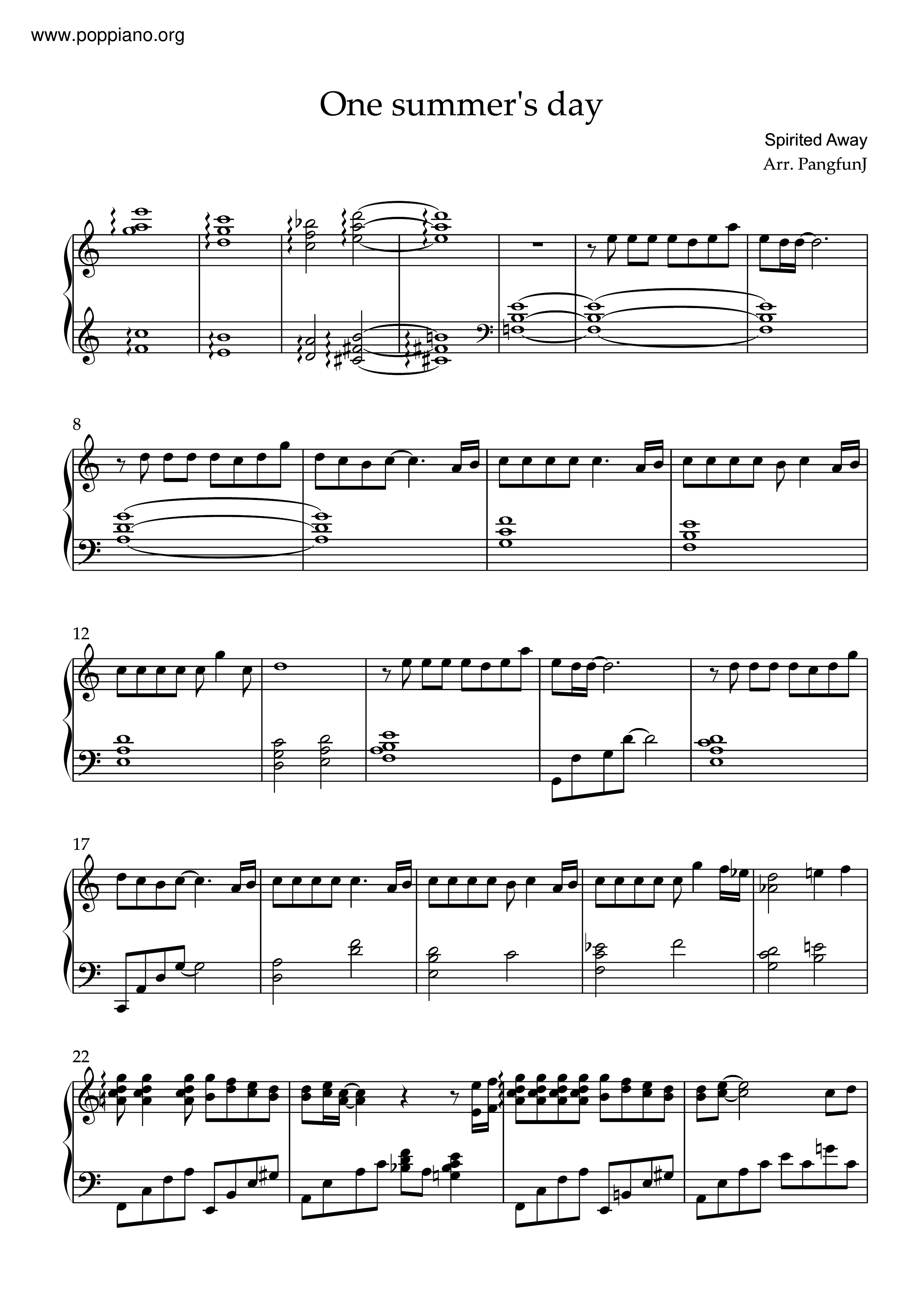 Joe Hisaishi 千與千尋 One Summer S Day Sheet Music Pdf 千と千尋の神隠し あの夏へ 楽譜 ひさいしじょう Free Score Download