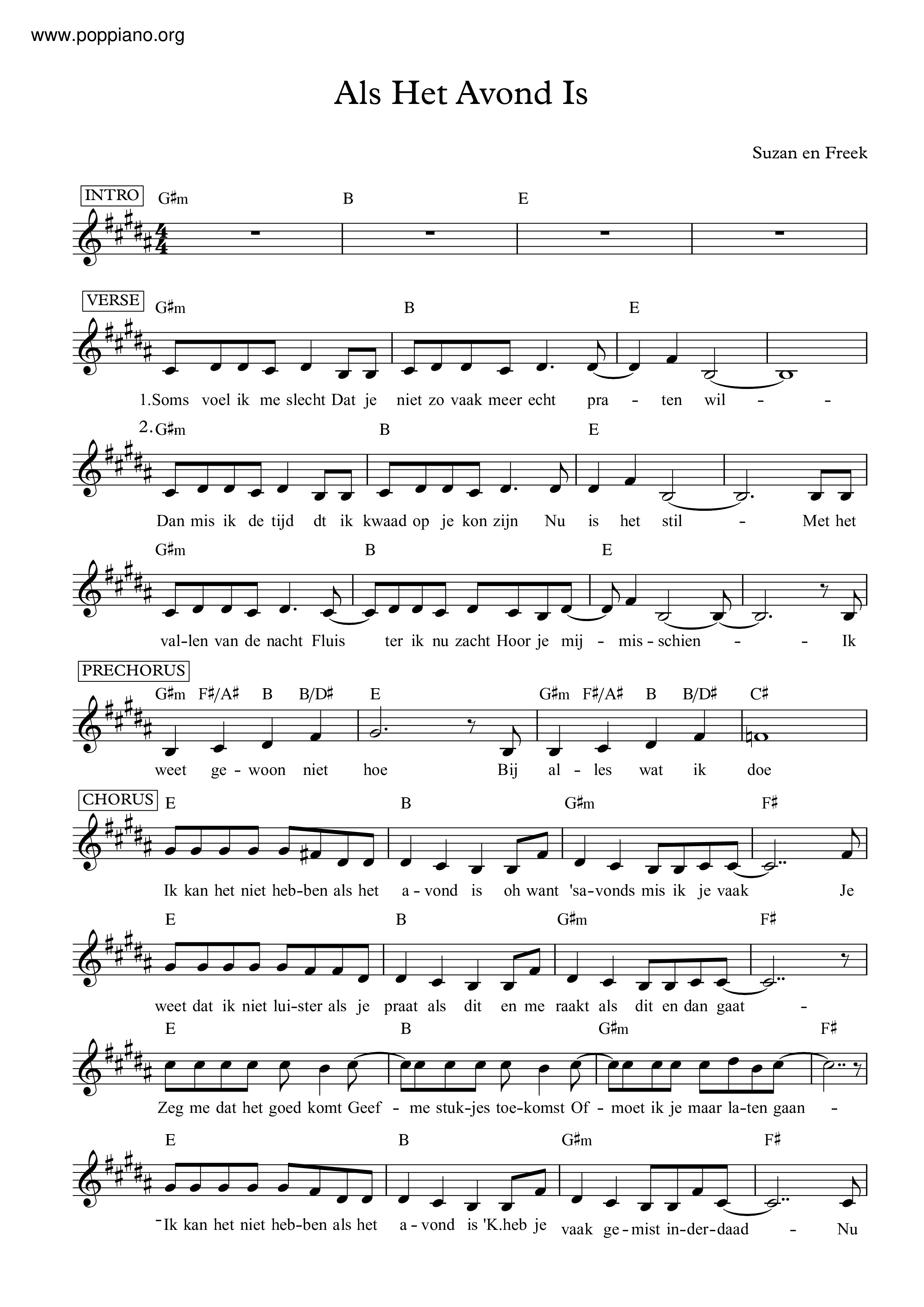 Suzan & FreekAls Het Avond Is Sheet Music pdf, Free Score Download ★