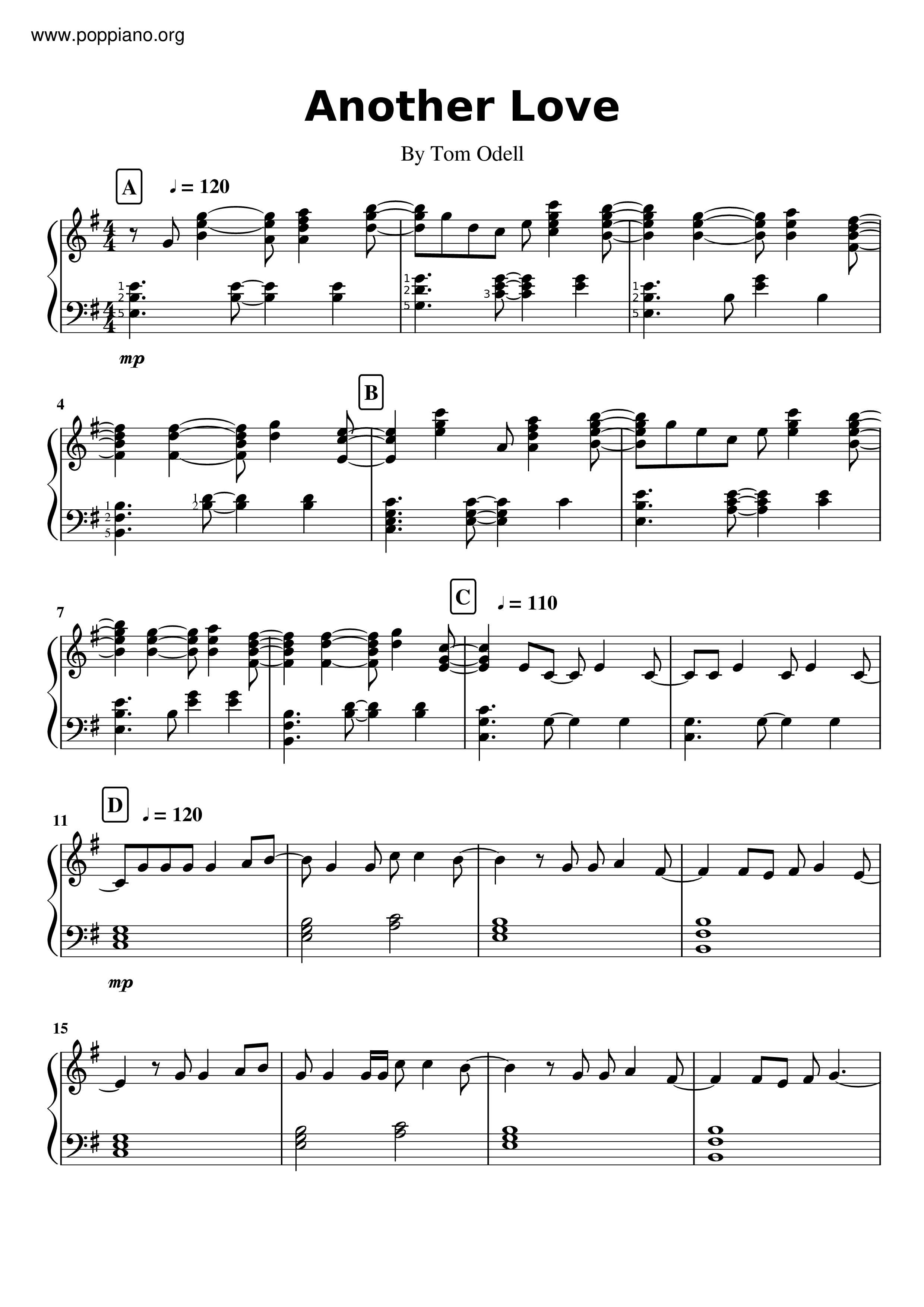 Tom Odell Another Love Sheet Music Pdf Free Score Download ★ 