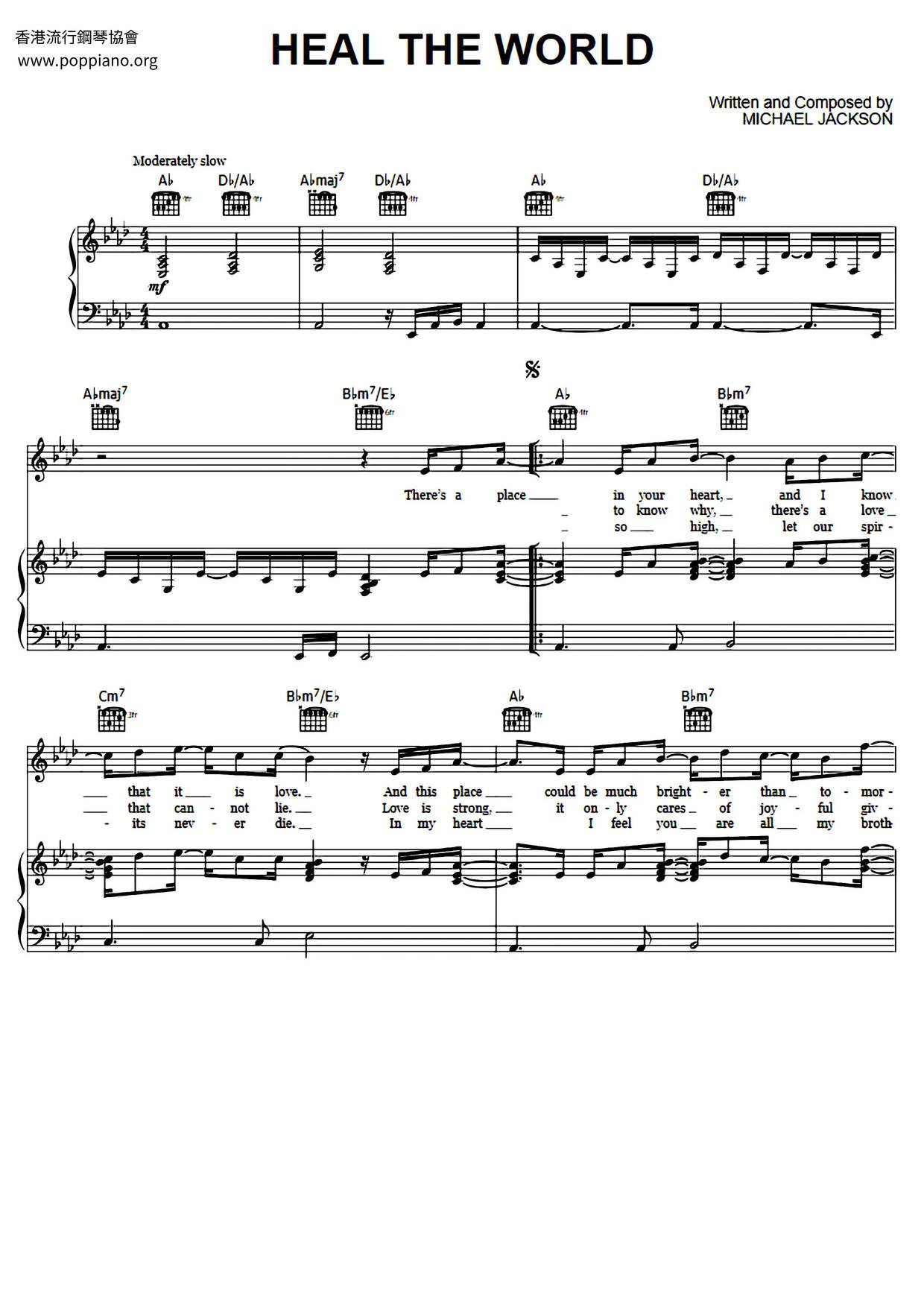 Michael Jackson Heal The World Sheet Music Pdf Free Score Download