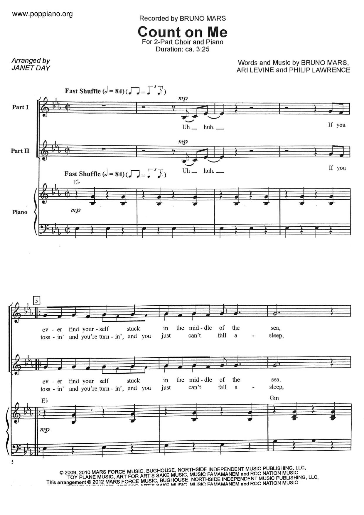 Bruno Mars Count On Me Sheet Music Pdf Free Score Download