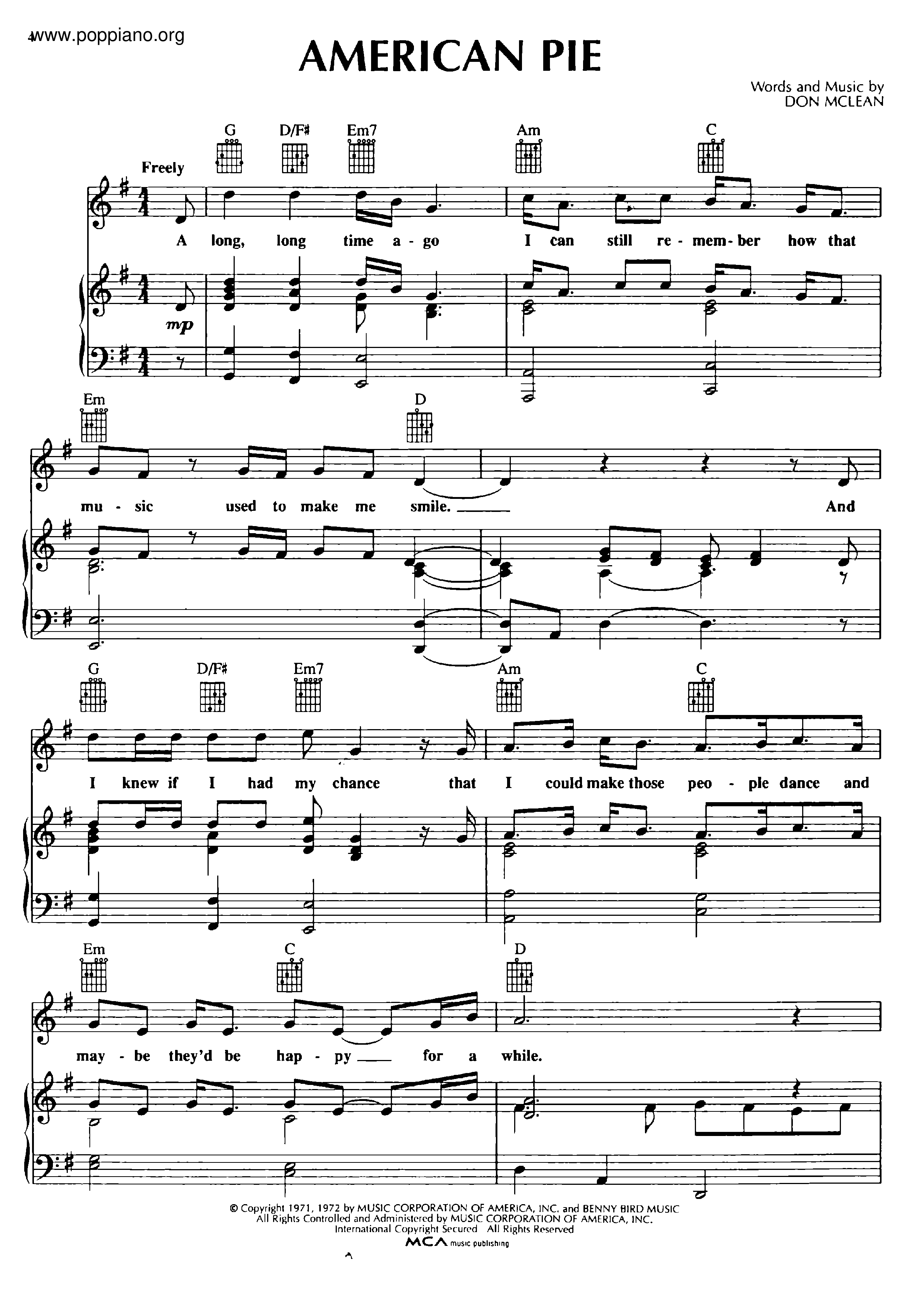 Mclean American Pie Sheet Music For Ukulele Chords V2