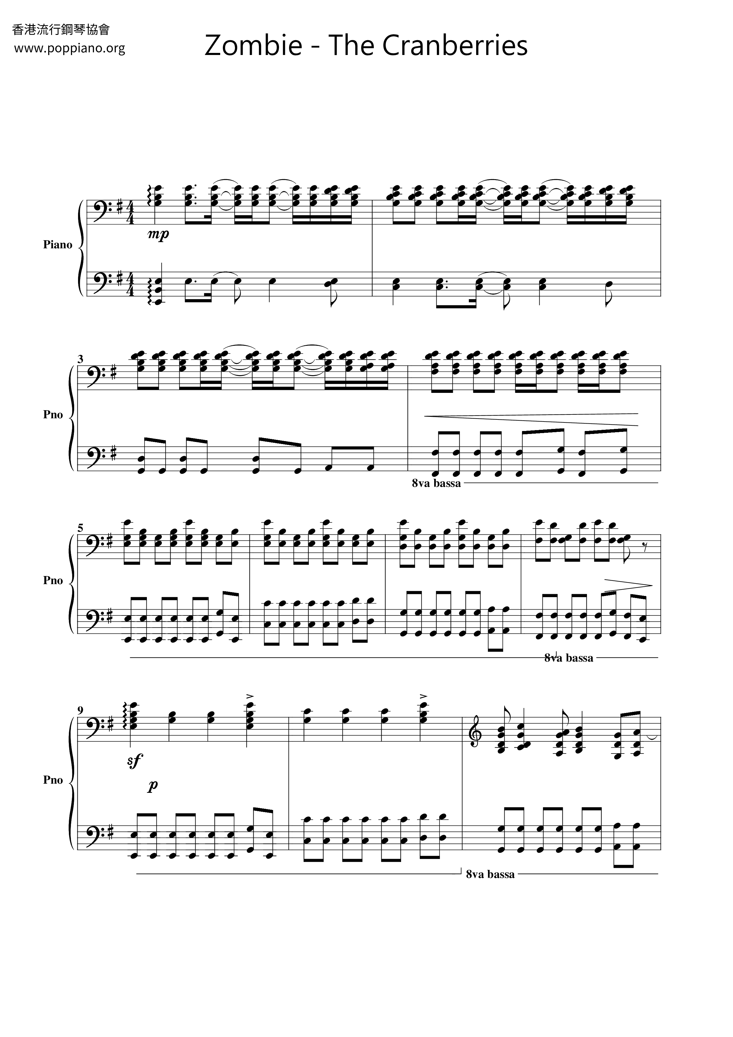 ZombieThe Cranberries Sheet Music pdf, Free Score Download ★