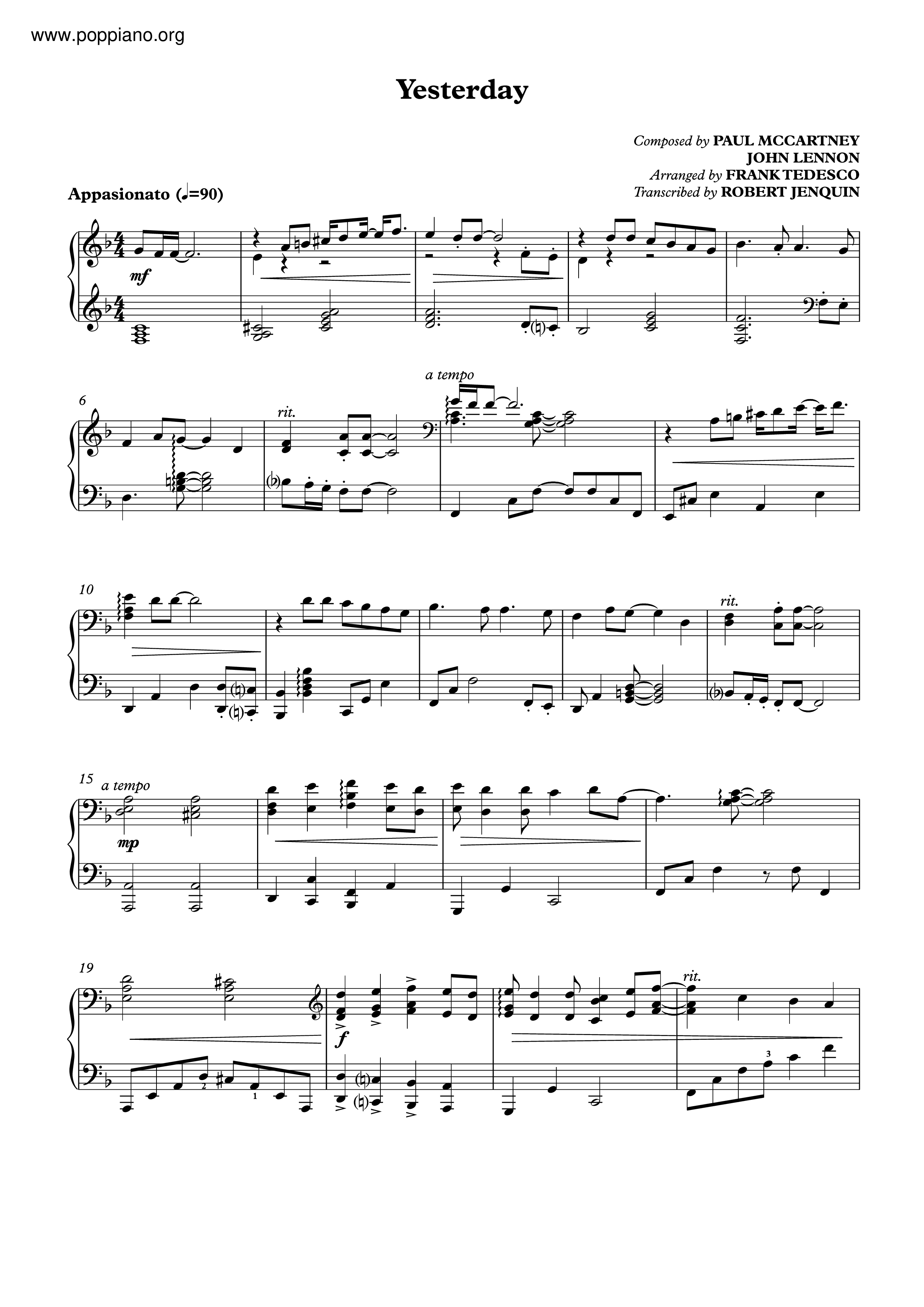 YesterdayAll Versions Sheet Music / Piano Score Free PDF Download HK Pop Piano Academy ★