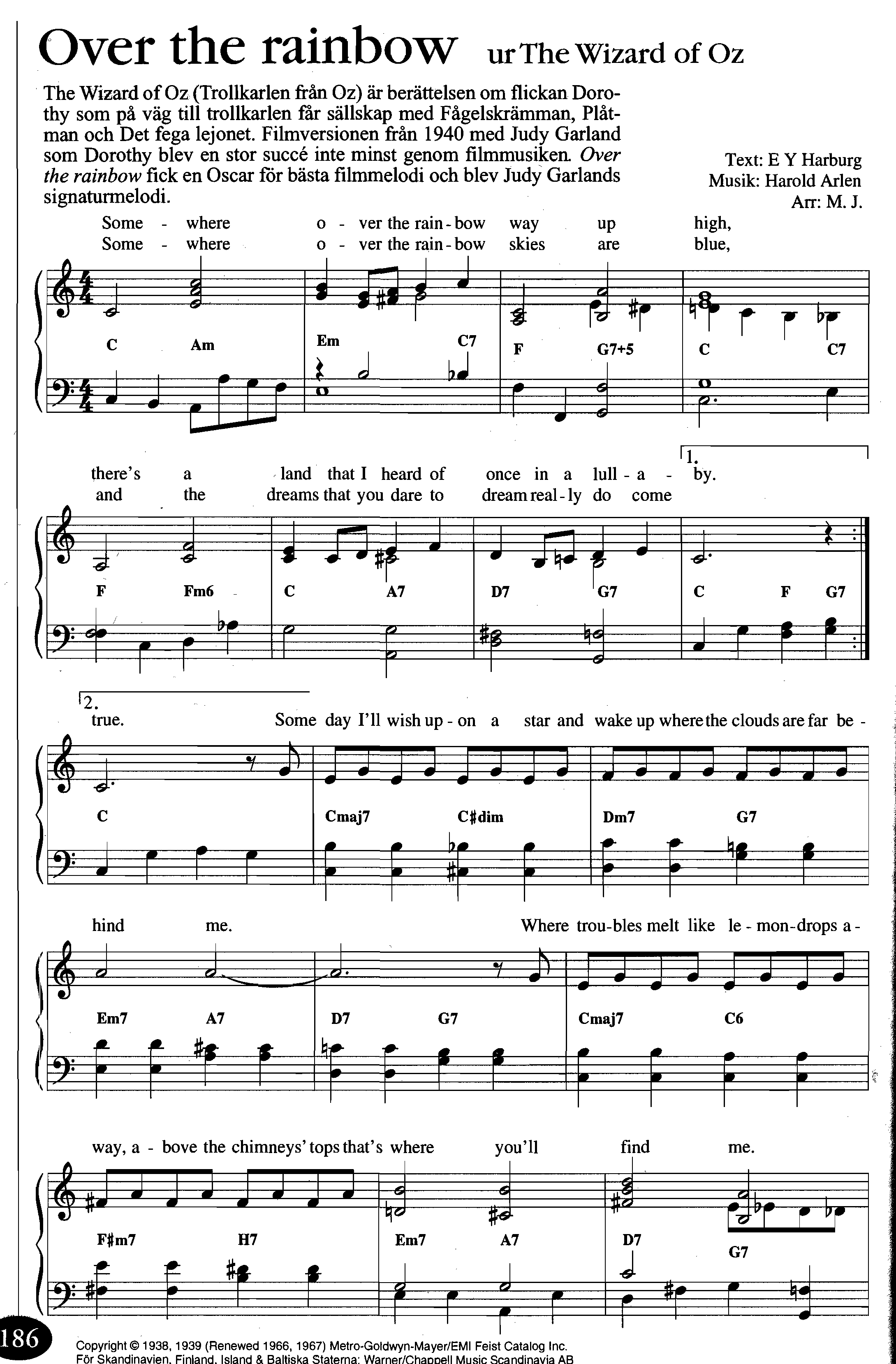 Letrista tema Neuropatía ☆ Harold Arlen-Somewhere Over The Rainbow Sheet Music pdf, - Free Score  Download ☆