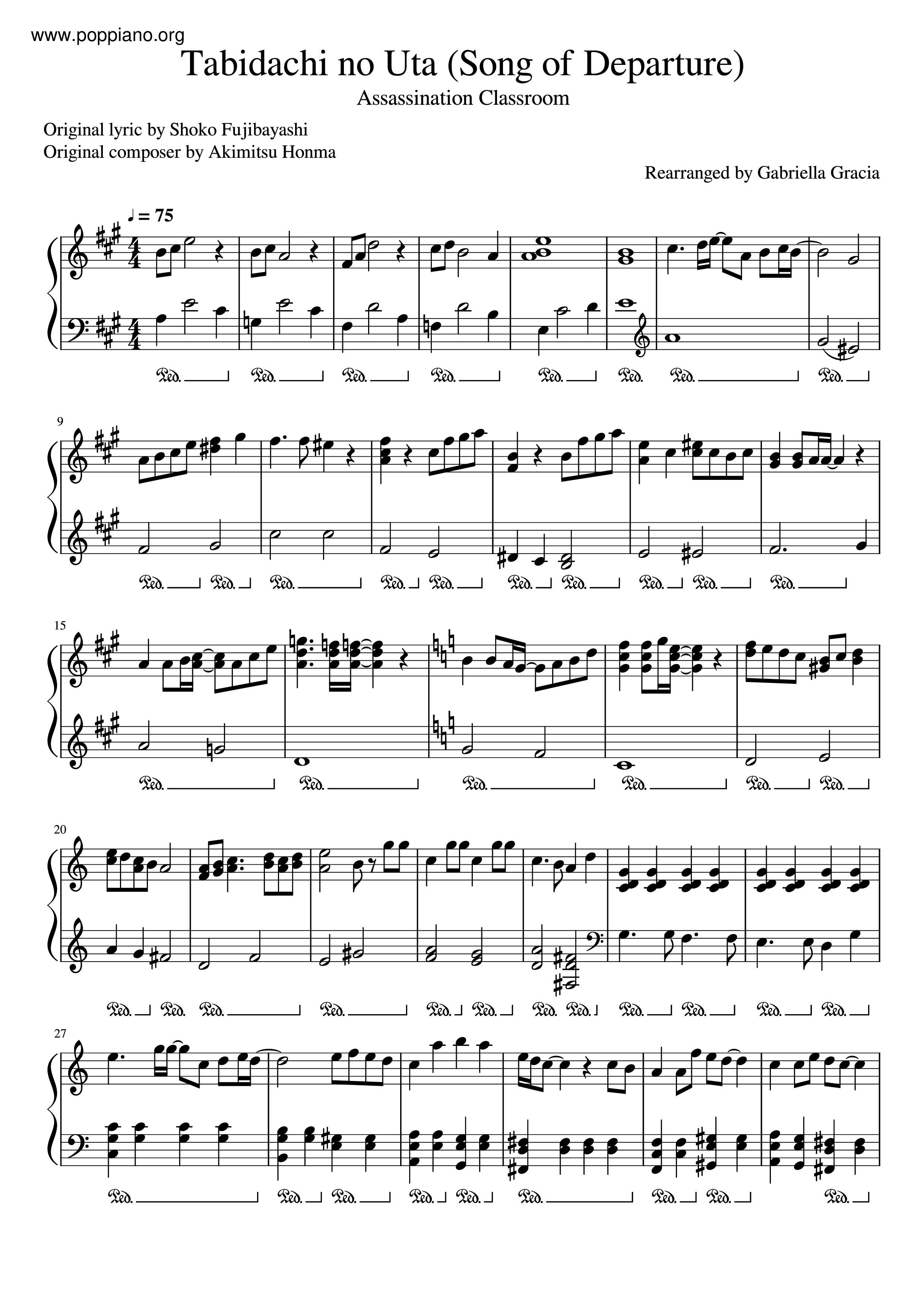 Song of Departure / Tabidachi No Uta琴譜