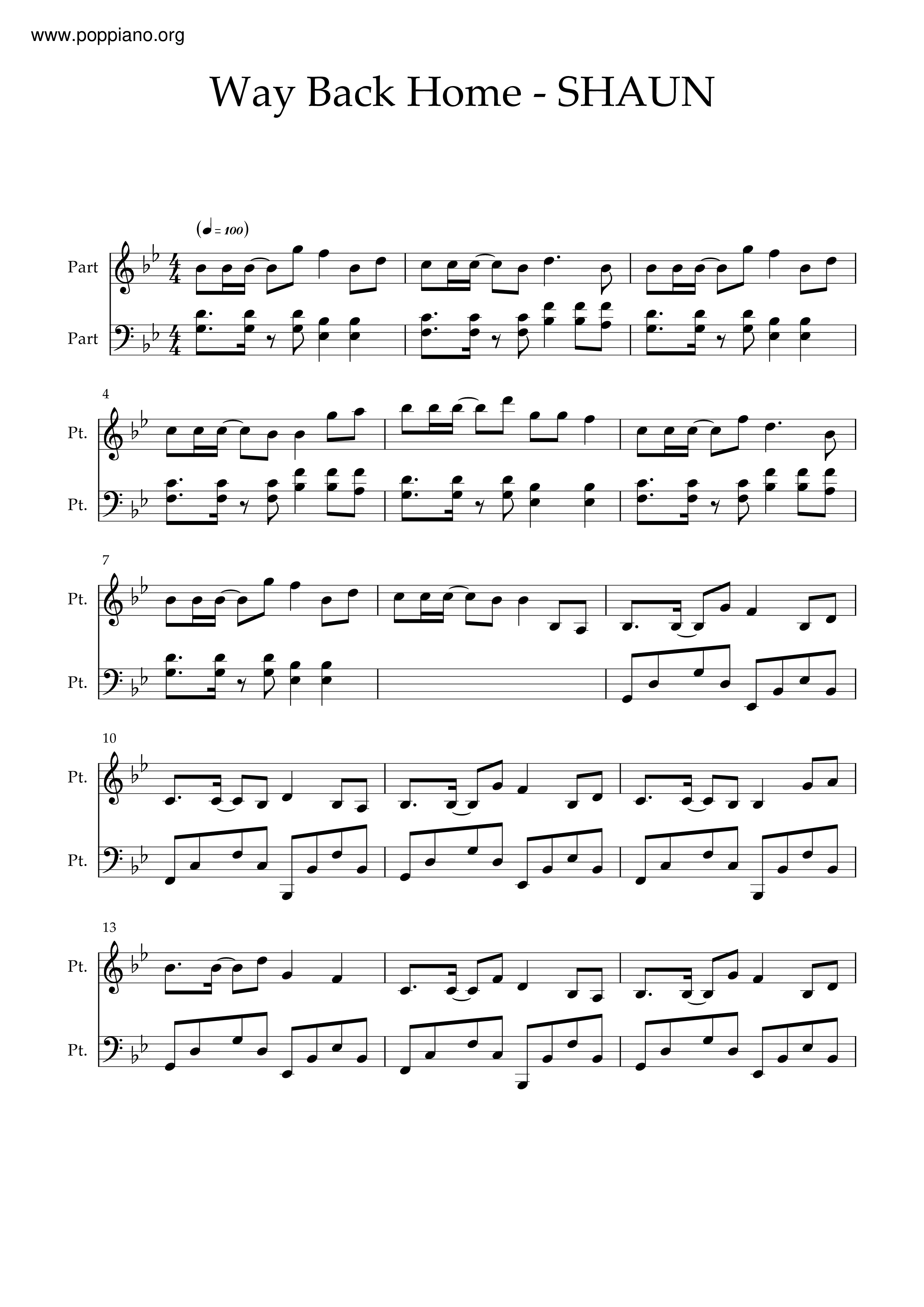 Way Back Home PDF無料ピアノ譜 gakufu 香港ポップピアノ協会 ★