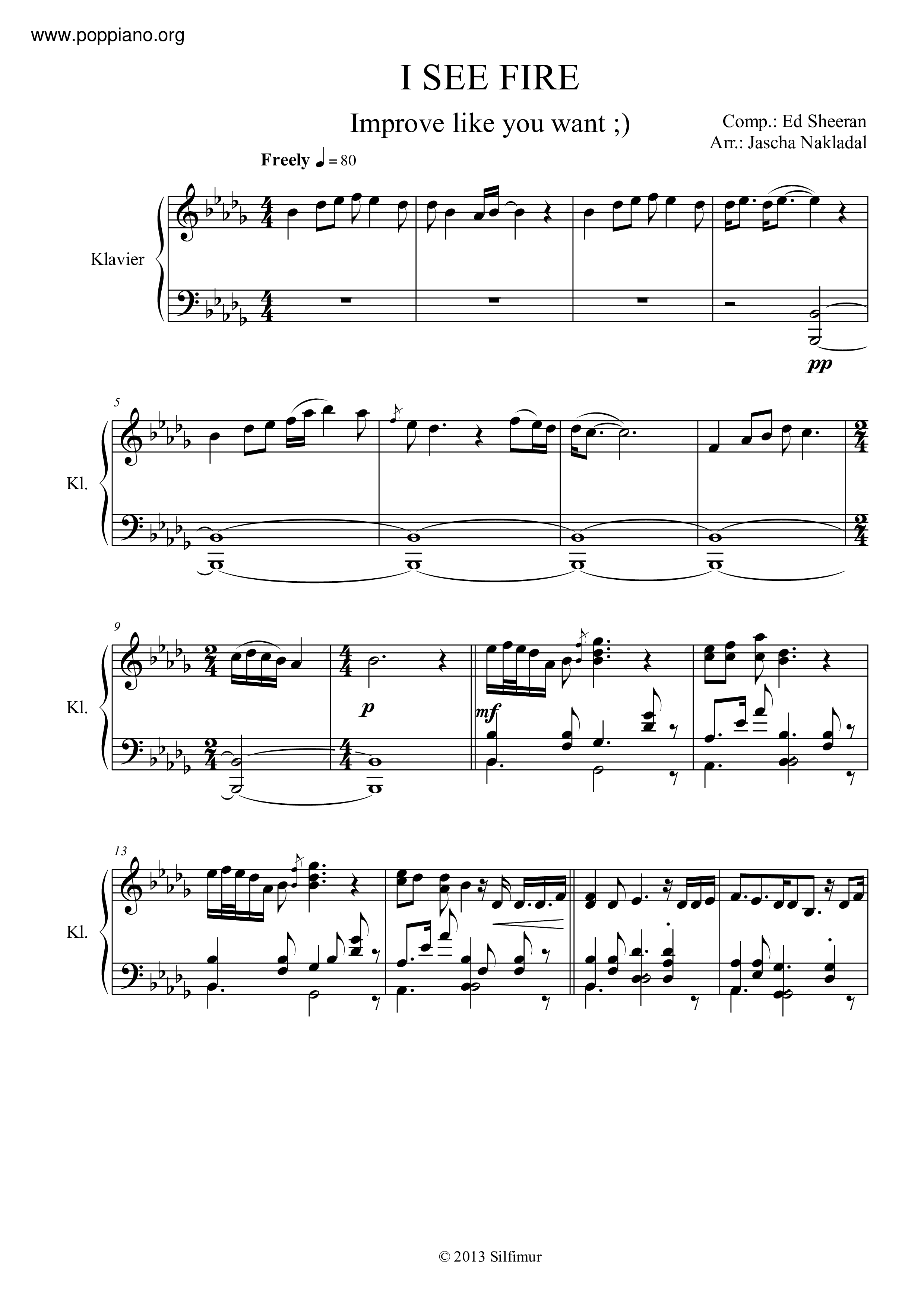 Ed Sheeran I See Fire Sheet Music Pdf エド シーラン Free Score Download