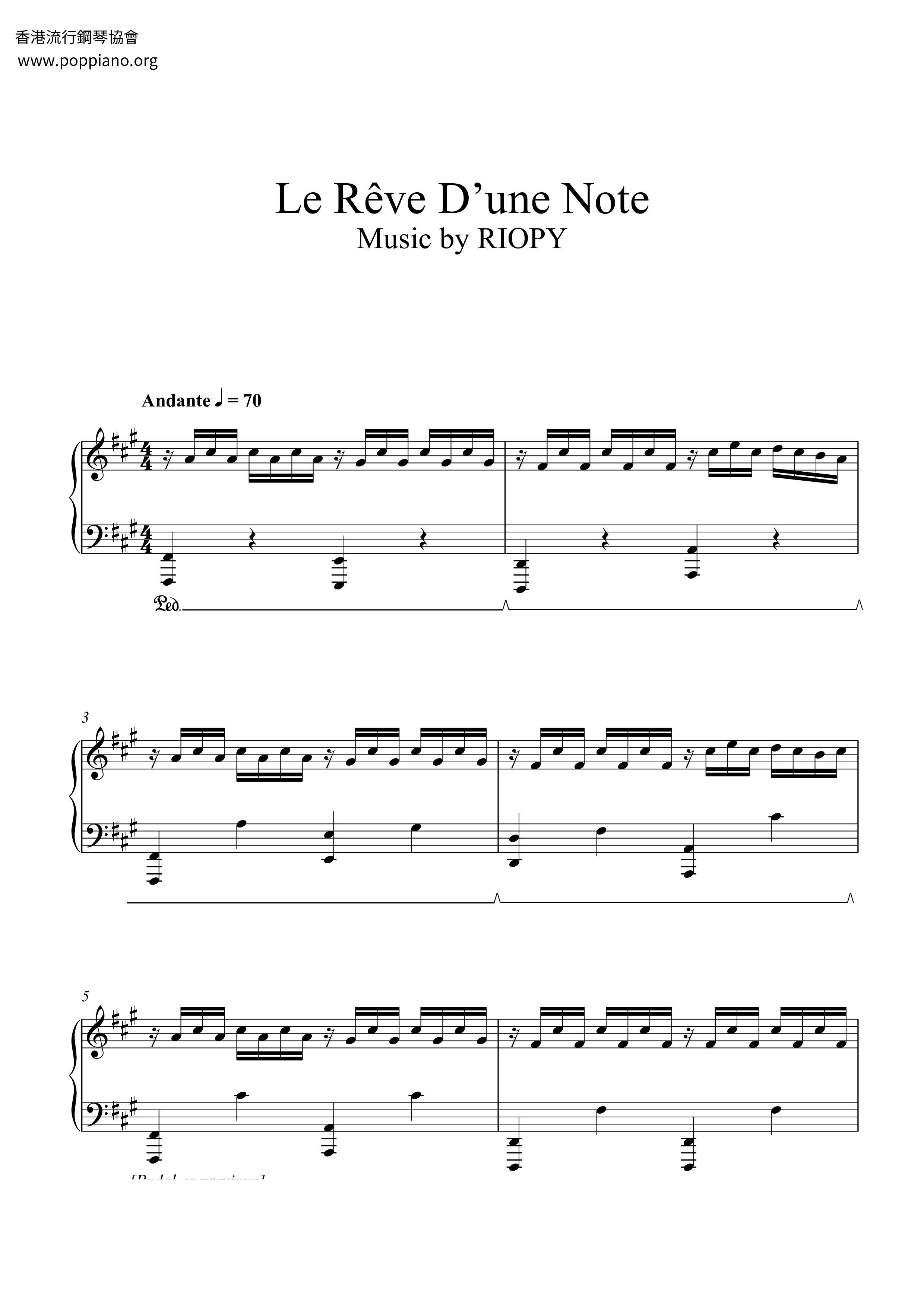 Riopy-Le Reve D'une Note Sheet Music pdf, - Free Score Download ★