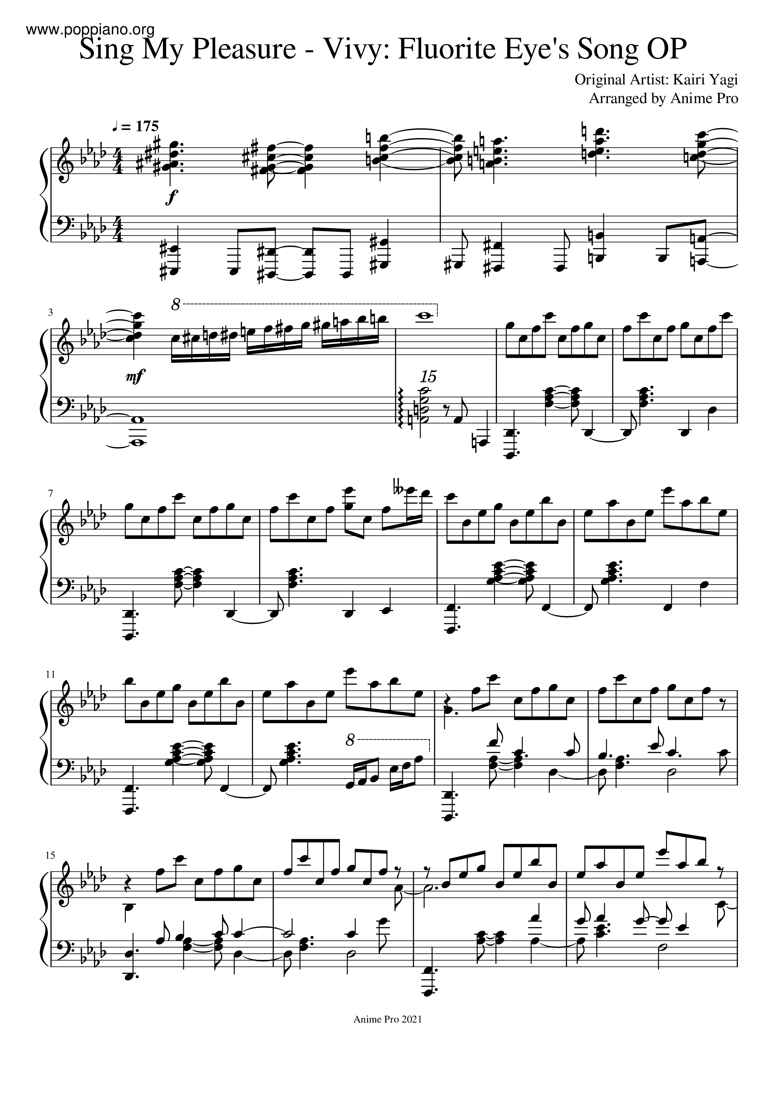 Sing My Pleasure - Vivy Fluorite Eye's Song琴譜