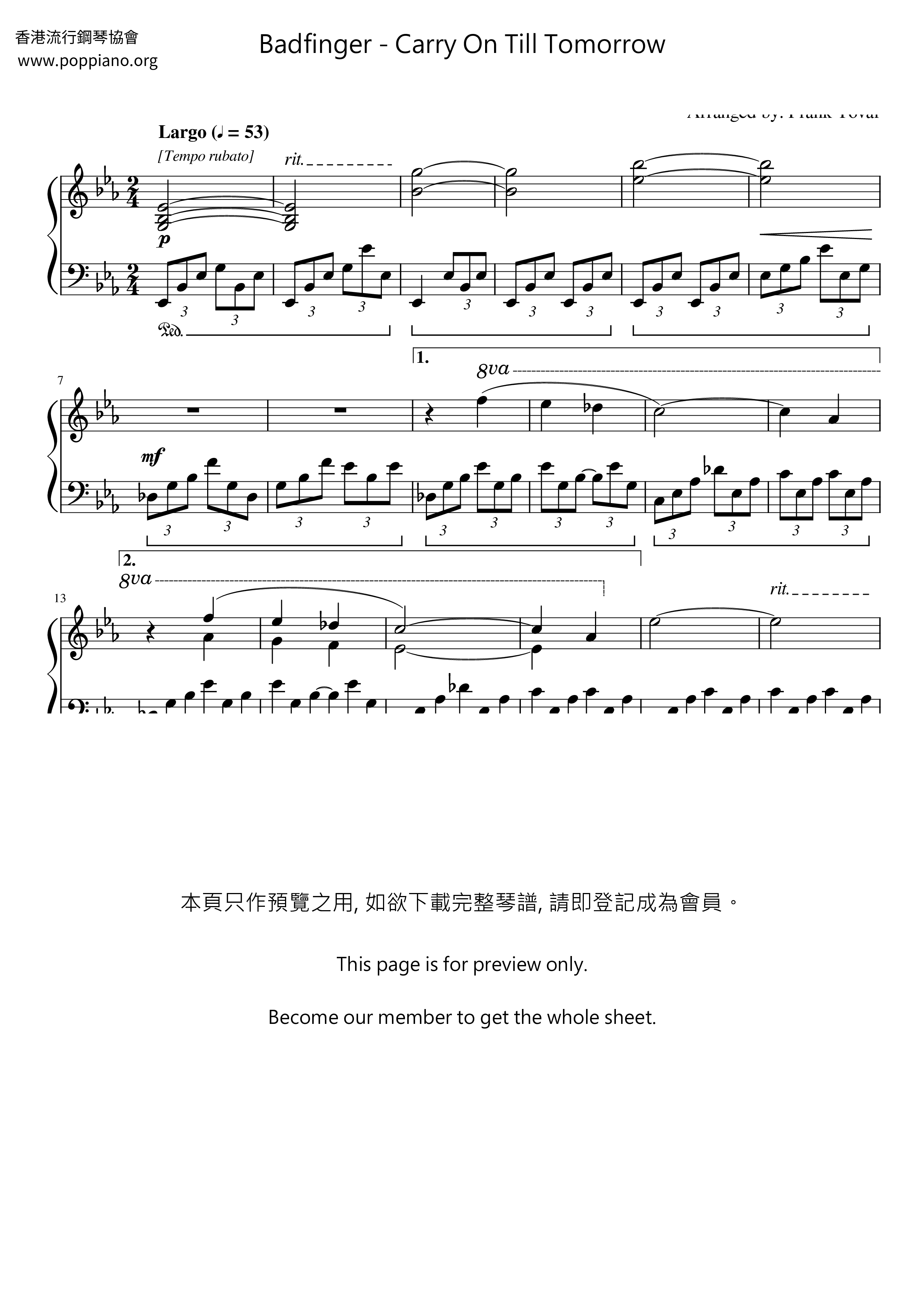 Carry On Till Tomorrow琴譜
