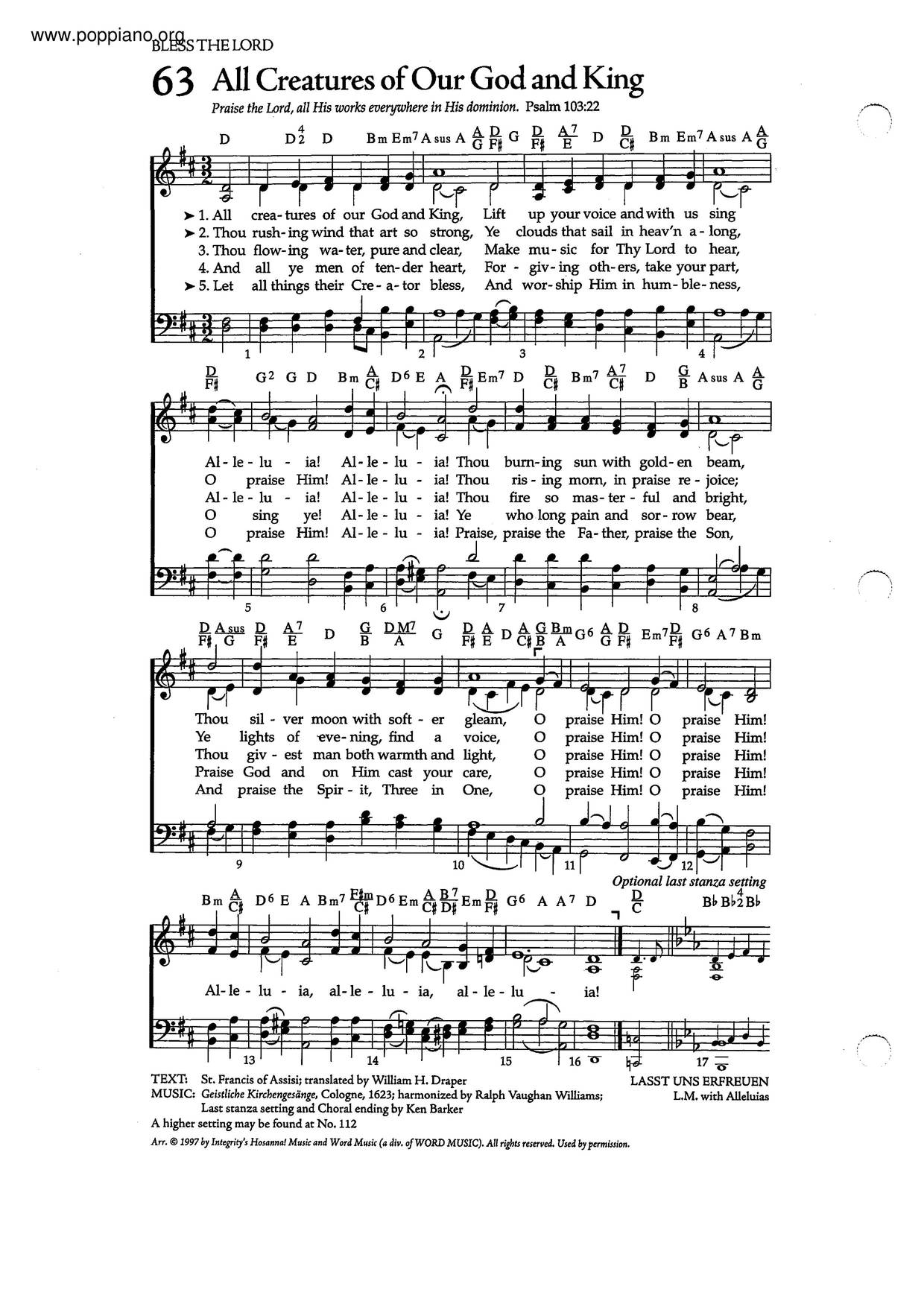 All Creatures Of Our God And King琴譜