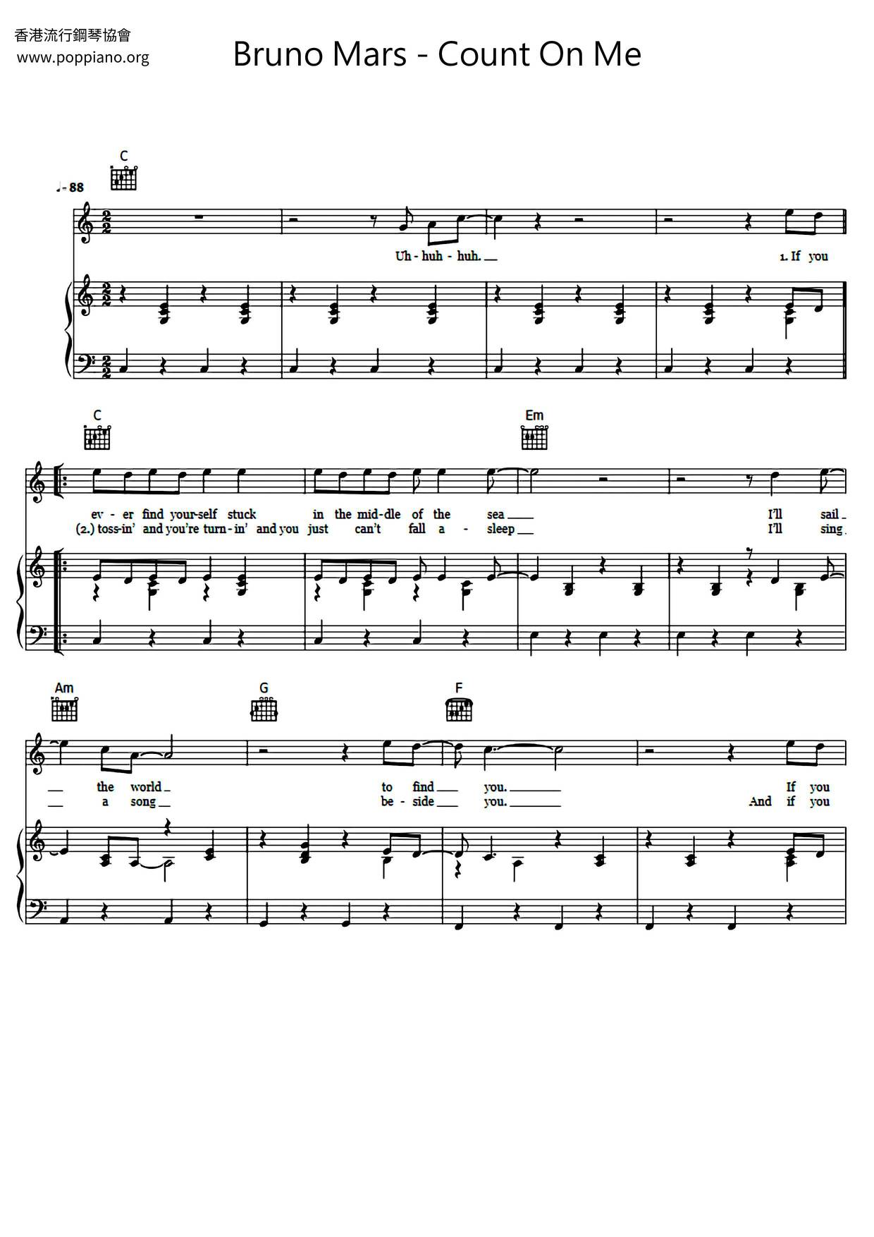 Bruno Mars Count On Me Sheet Music Pdf Free Score Download