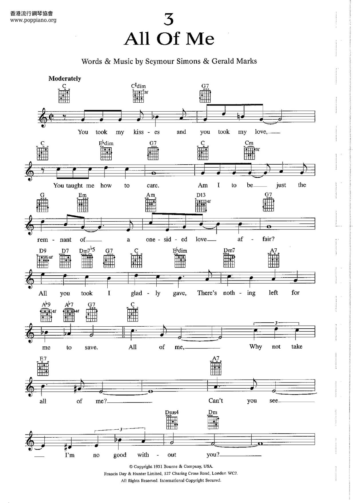 ☆ Frank Sinatra-All Of Me Sheet Music Pdf, - Free Score Download ☆