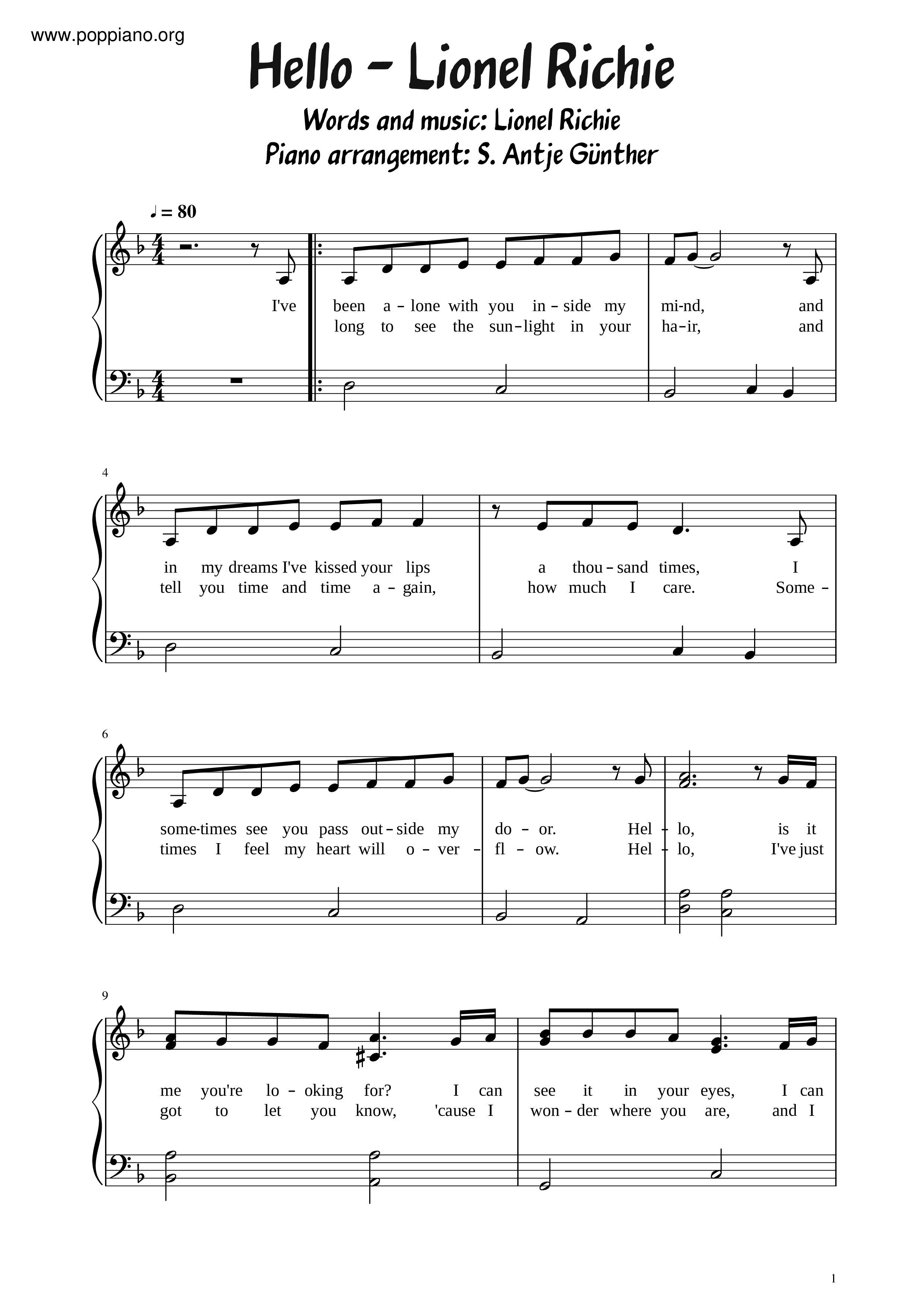 Lionel Richie Hello Sheet Music Pdf Free Score Download Lionel Richie Hello Sheet Music Pdf Free Score Download