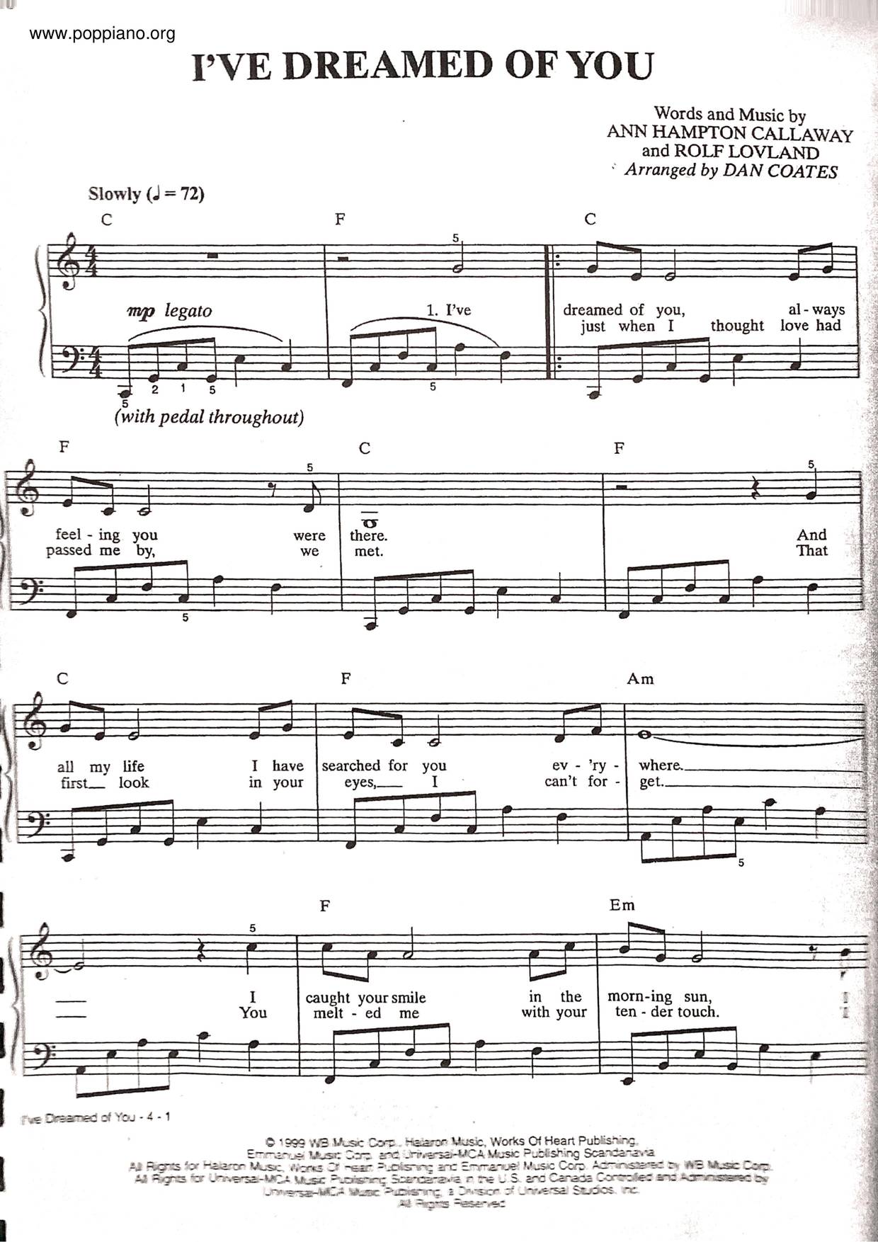 Barbra StreisandI've Dreamed Of You 琴譜/五線譜pdf香港流行鋼琴協會琴譜下載 ★(04)