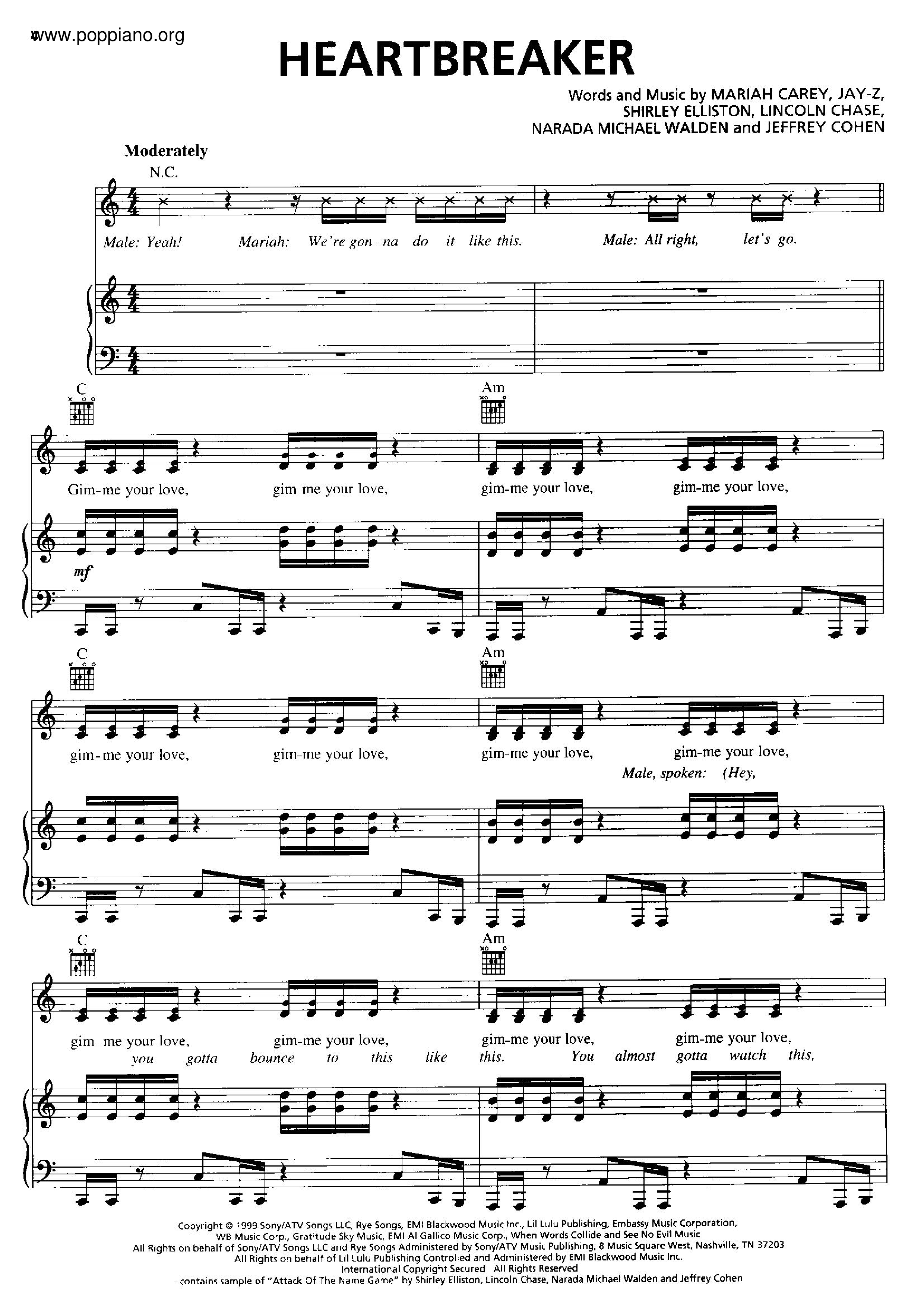 Mariah Carey-Heartbreaker Sheet Music pdf, - Free Score Download ★