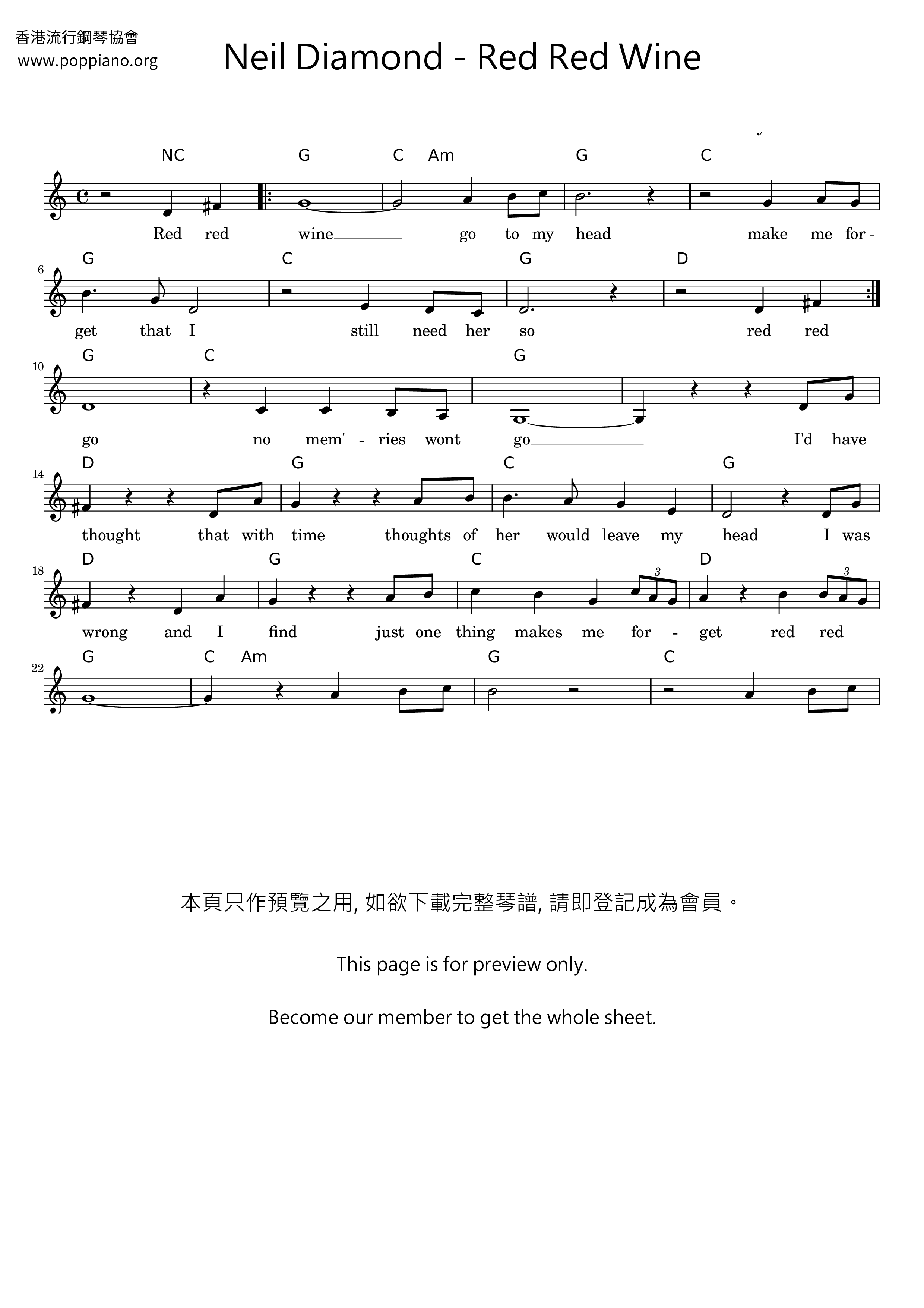 Neil DiamondRed Red Wine Sheet Music pdf, Free Score Download ★