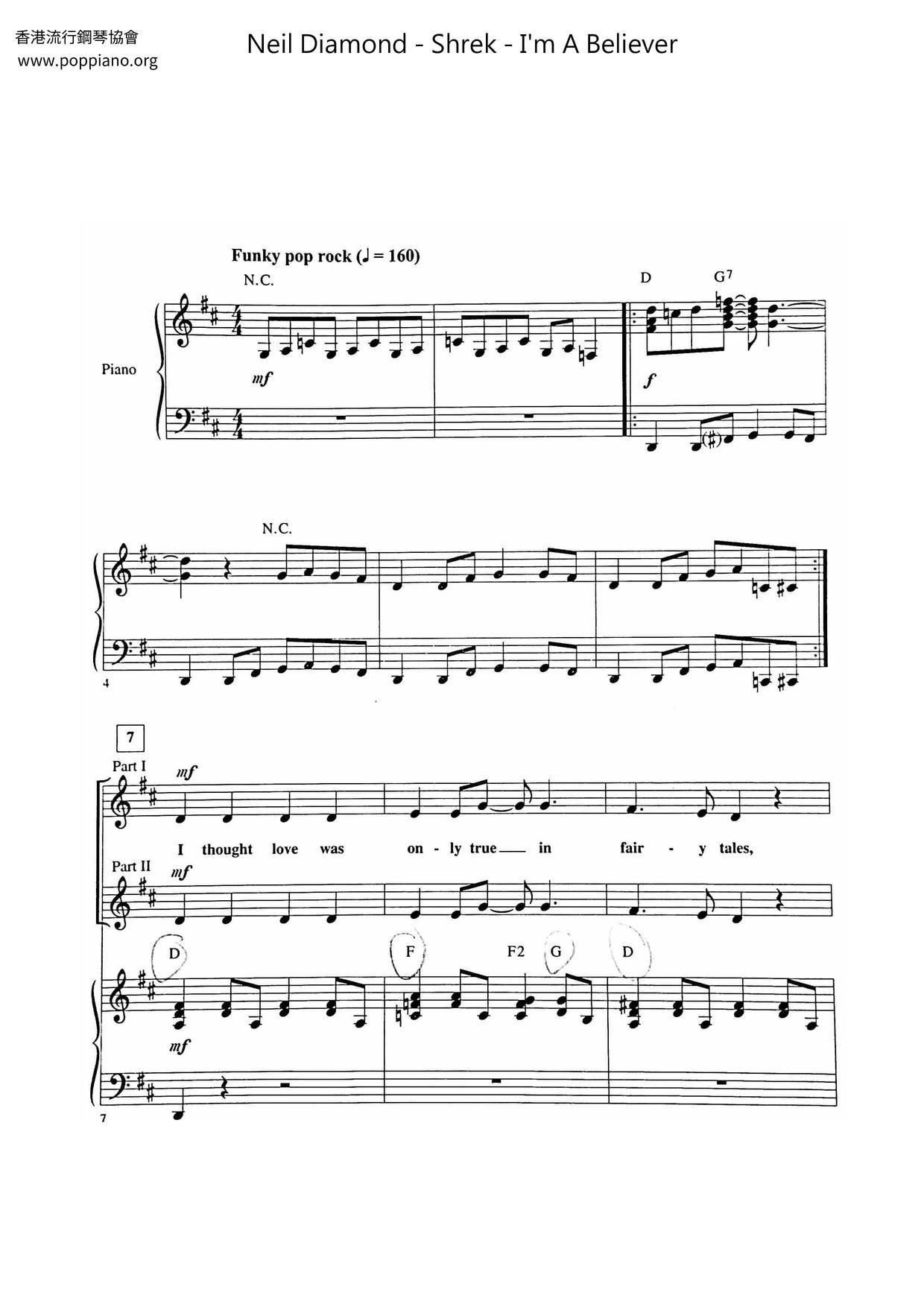 Shrek - I'm A Believer琴譜