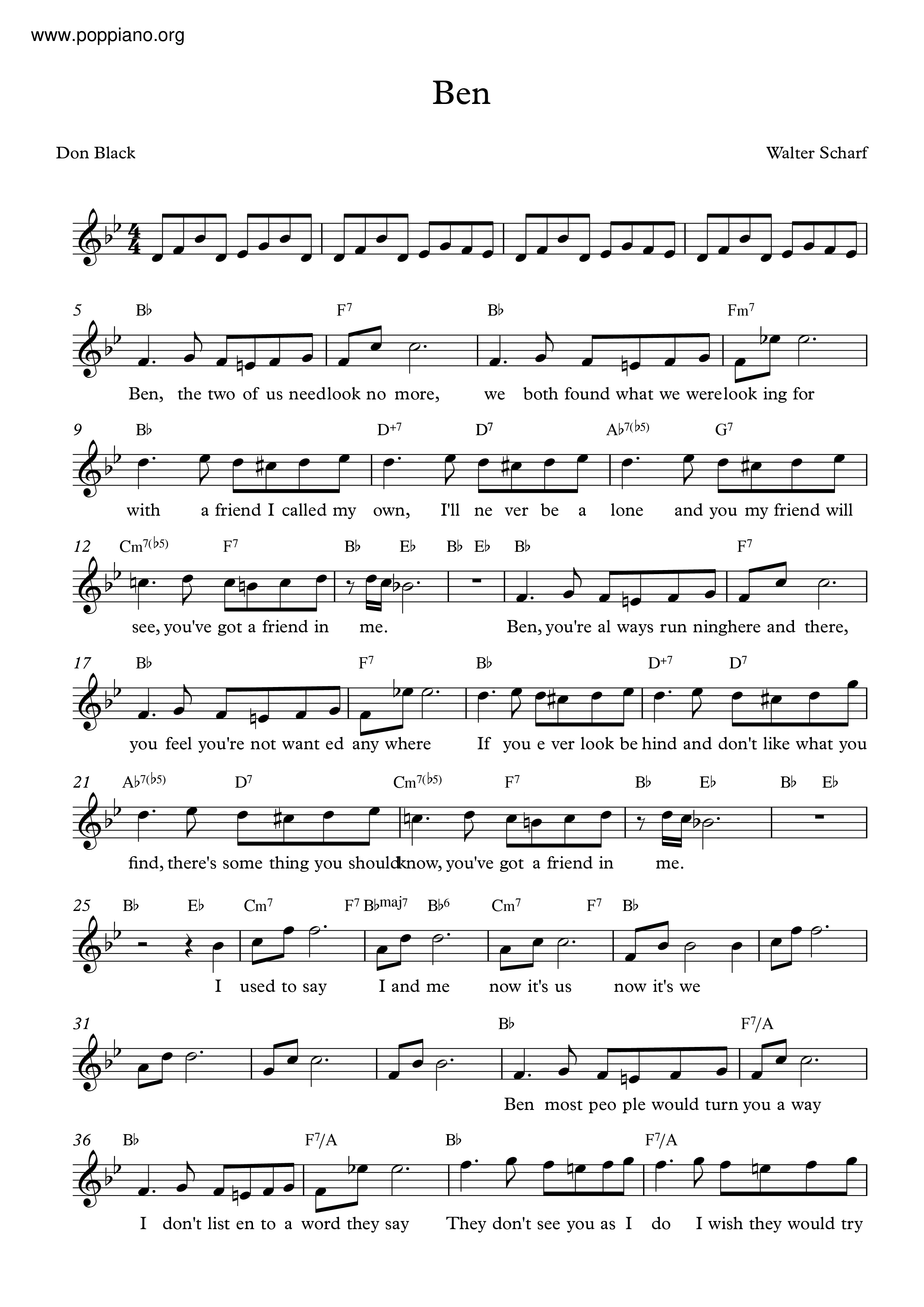 Michael JacksonBen Sheet Music pdf, Free Score Download ★