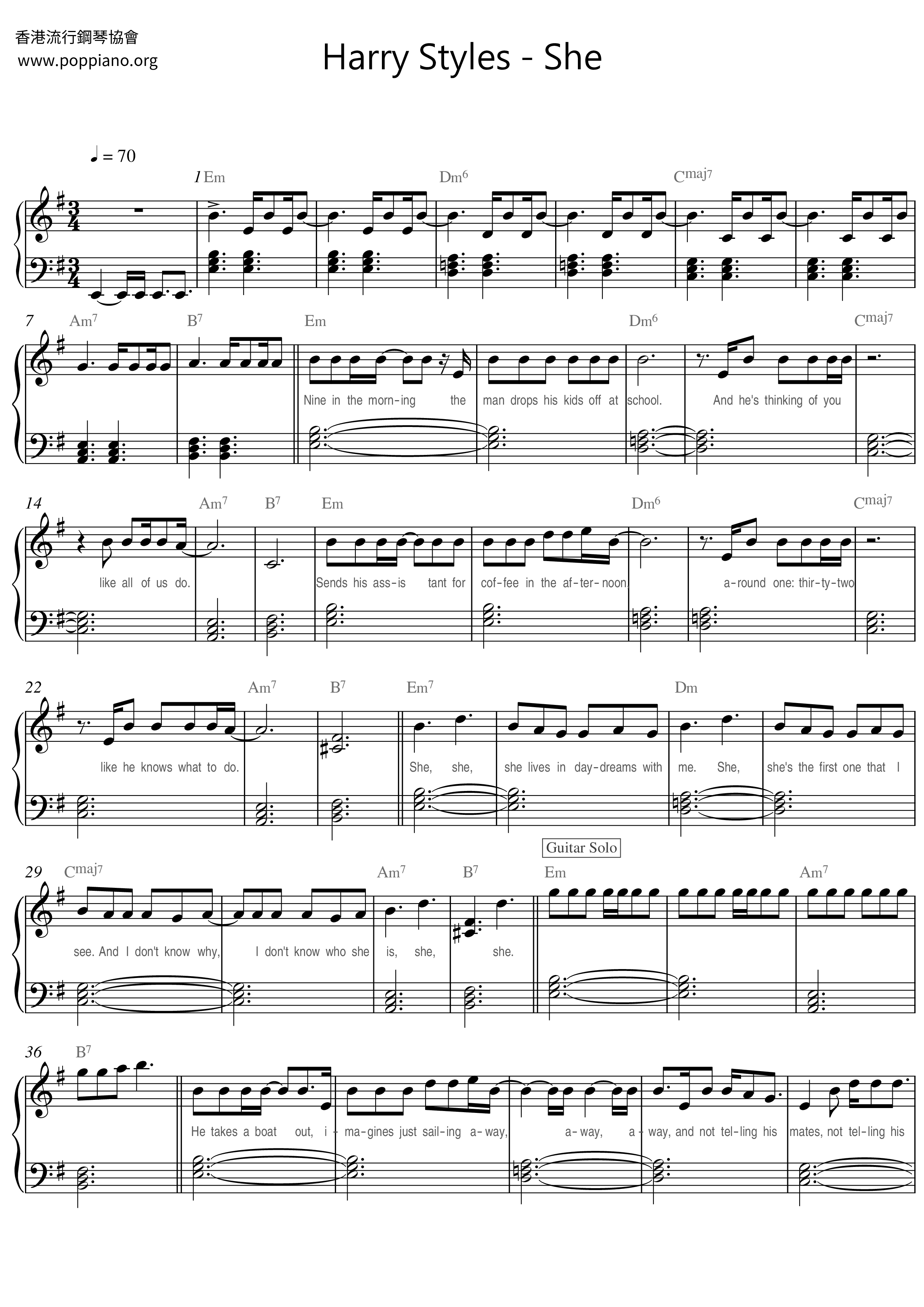 Harry StylesShe Sheet Music pdf, Free Score Download ★
