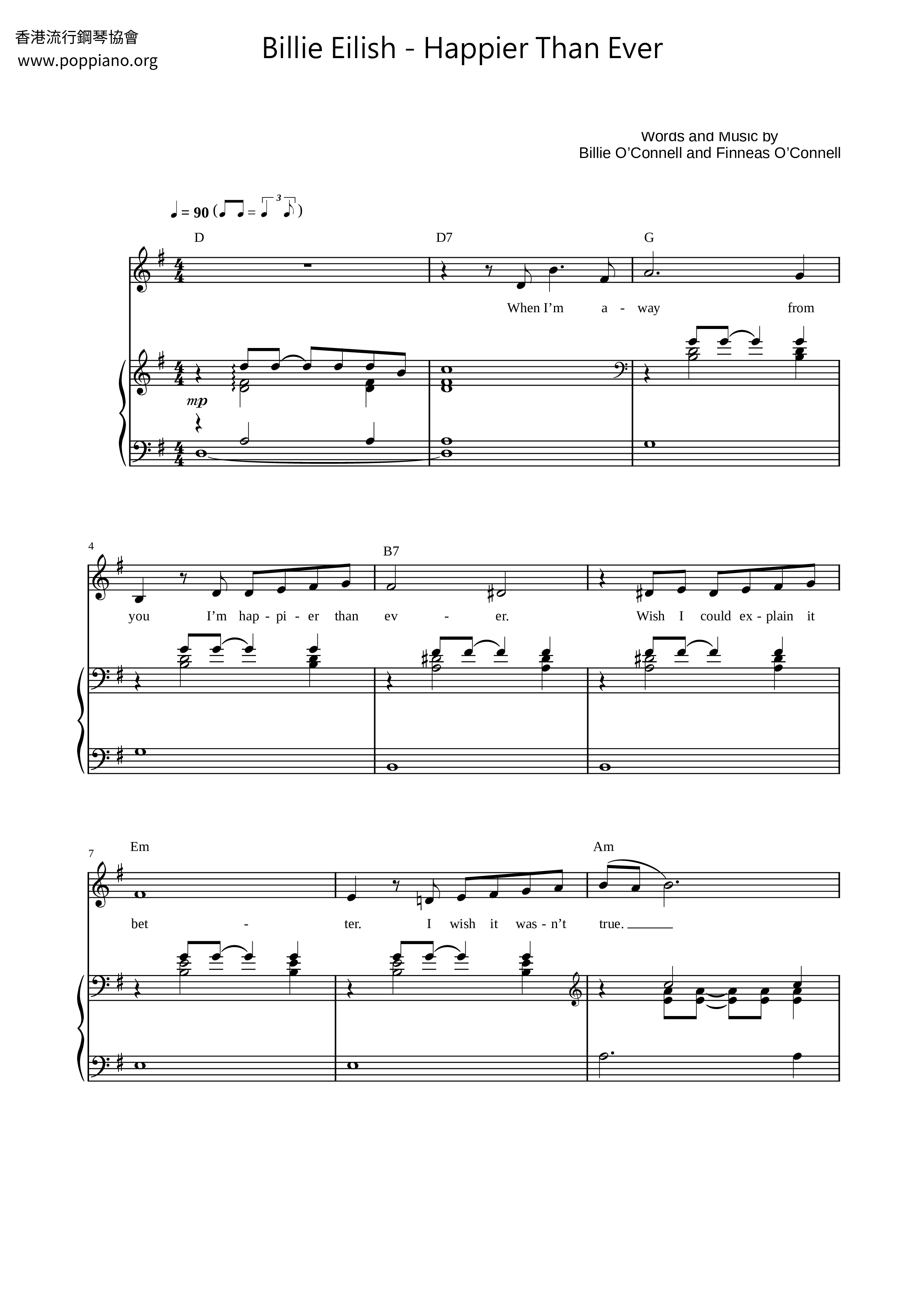 Billie EilishHappier Than Ever Sheet Music pdf, Free Score Download ★