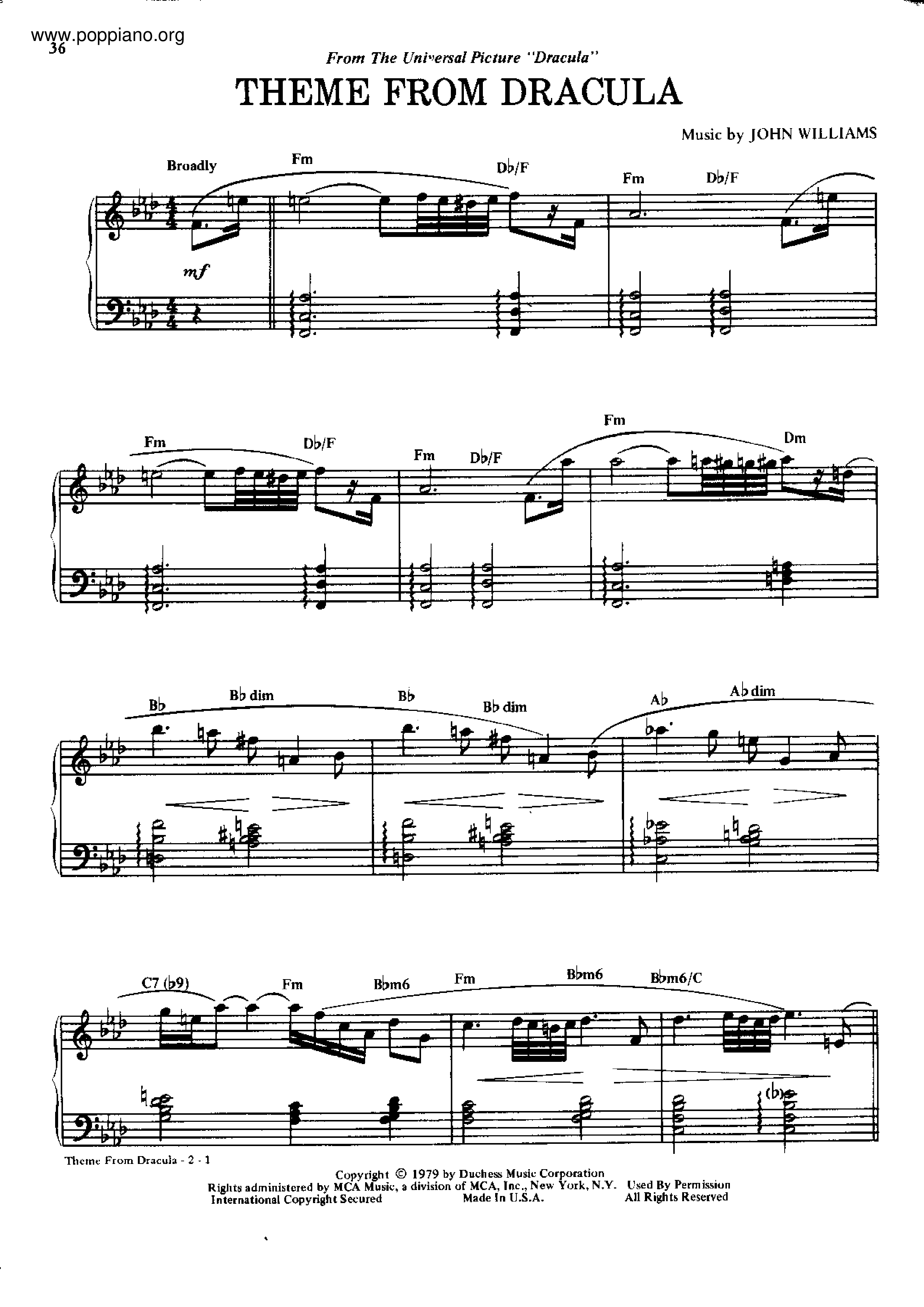 John WilliamsDracula Theme Sheet Music pdf, Free Score Download ★