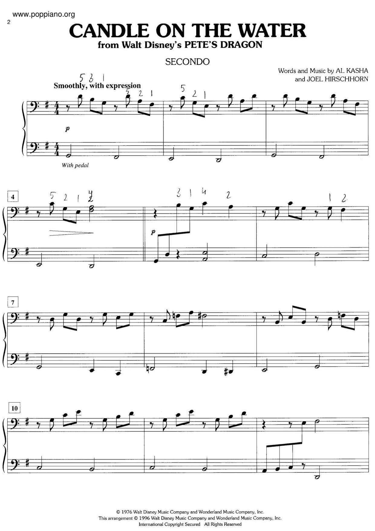 Pete's DragonCandle On The Water 琴譜pdf香港流行鋼琴協會琴譜下載 ★