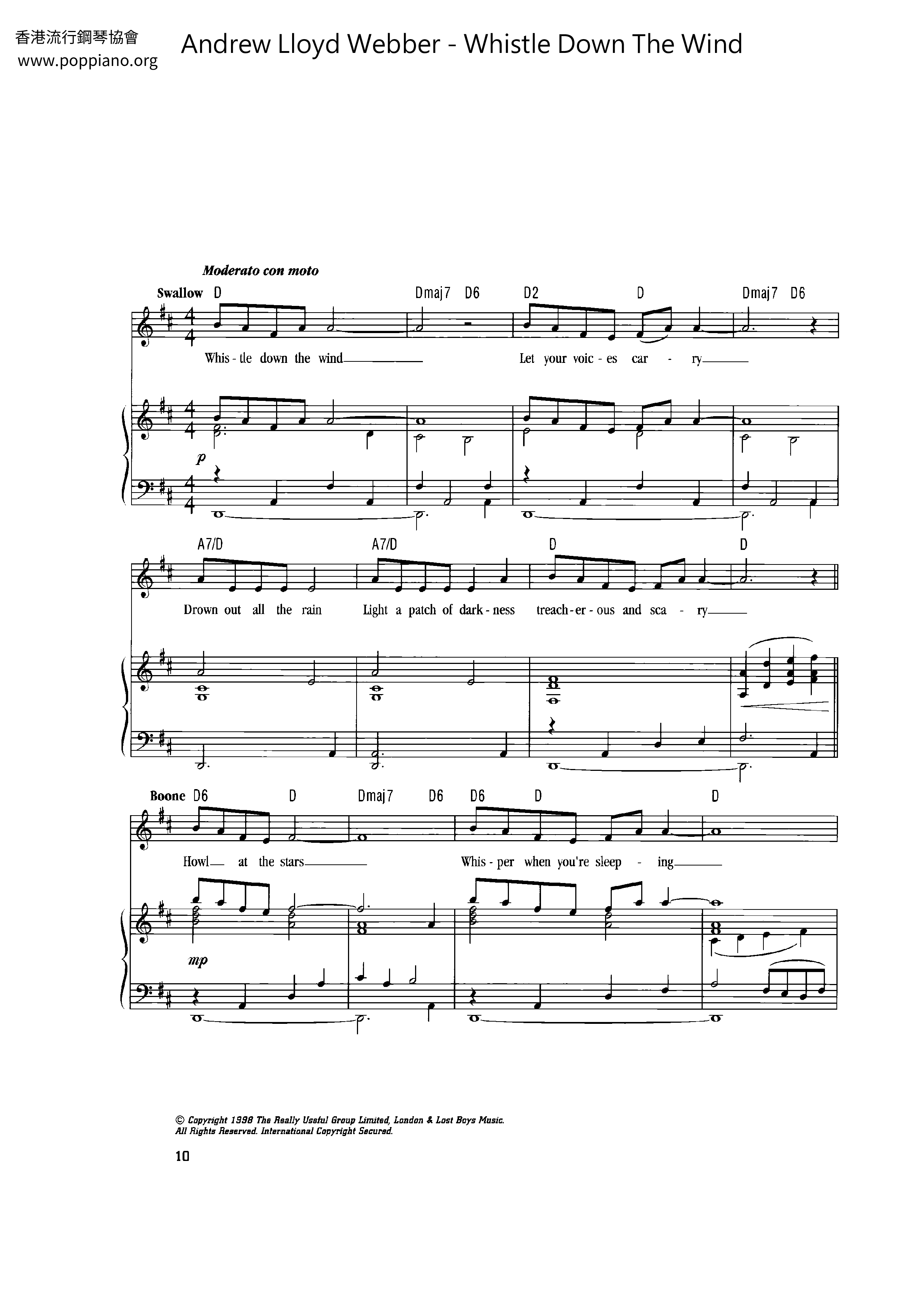 ☆ Whistle Down The Wind - Sheet Music / Piano Score Free PDF ...
