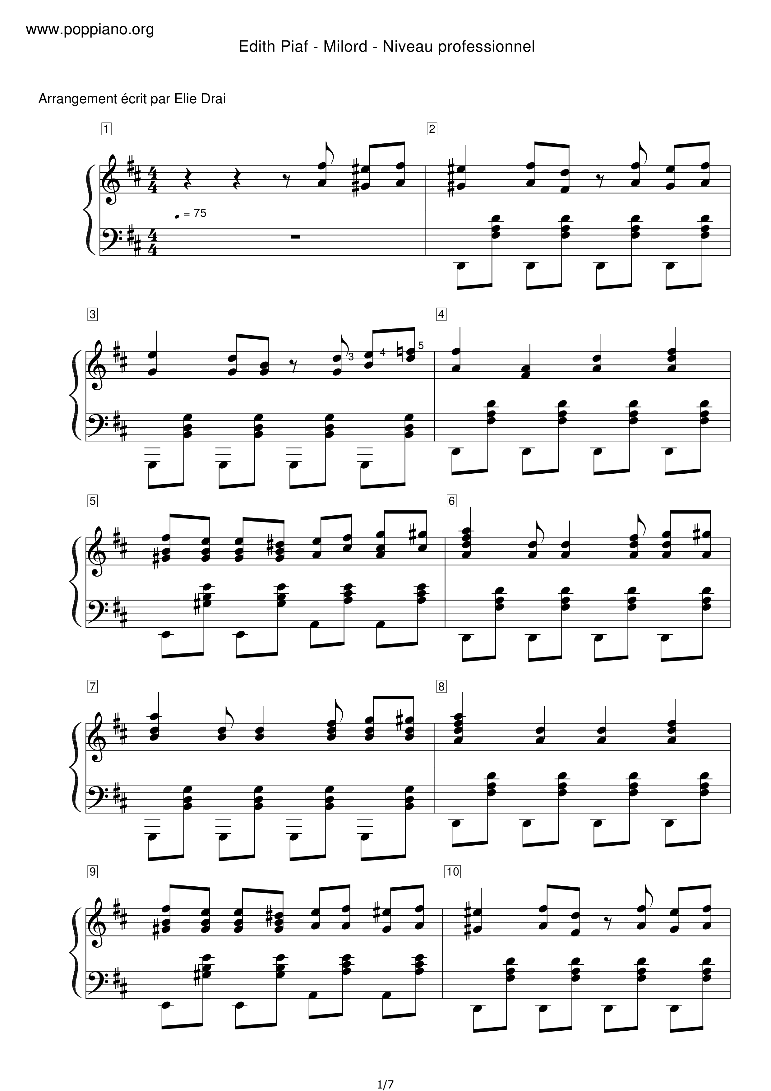 Edith PiafMilord Sheet Music pdf, Free Score Download ★