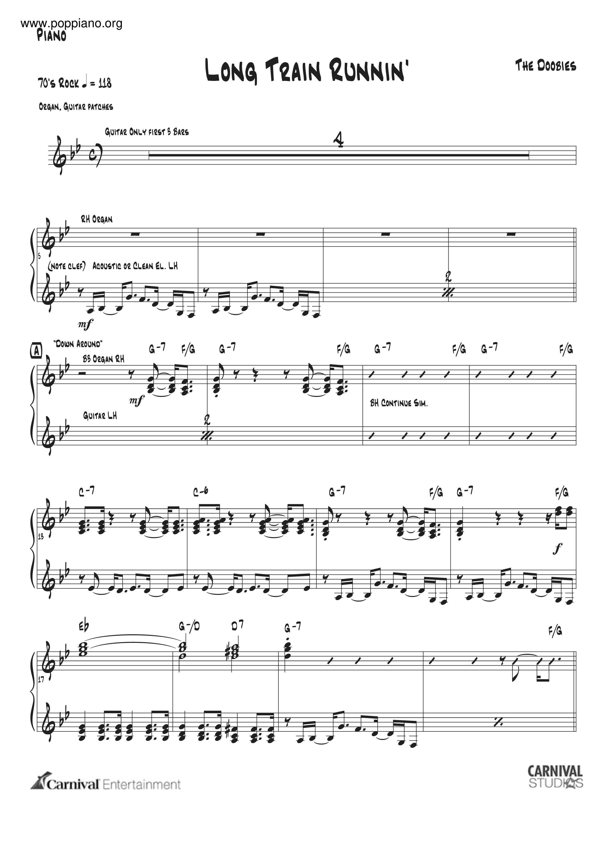 long train runnin' Sheet Music / Piano Score Free PDF Download HK