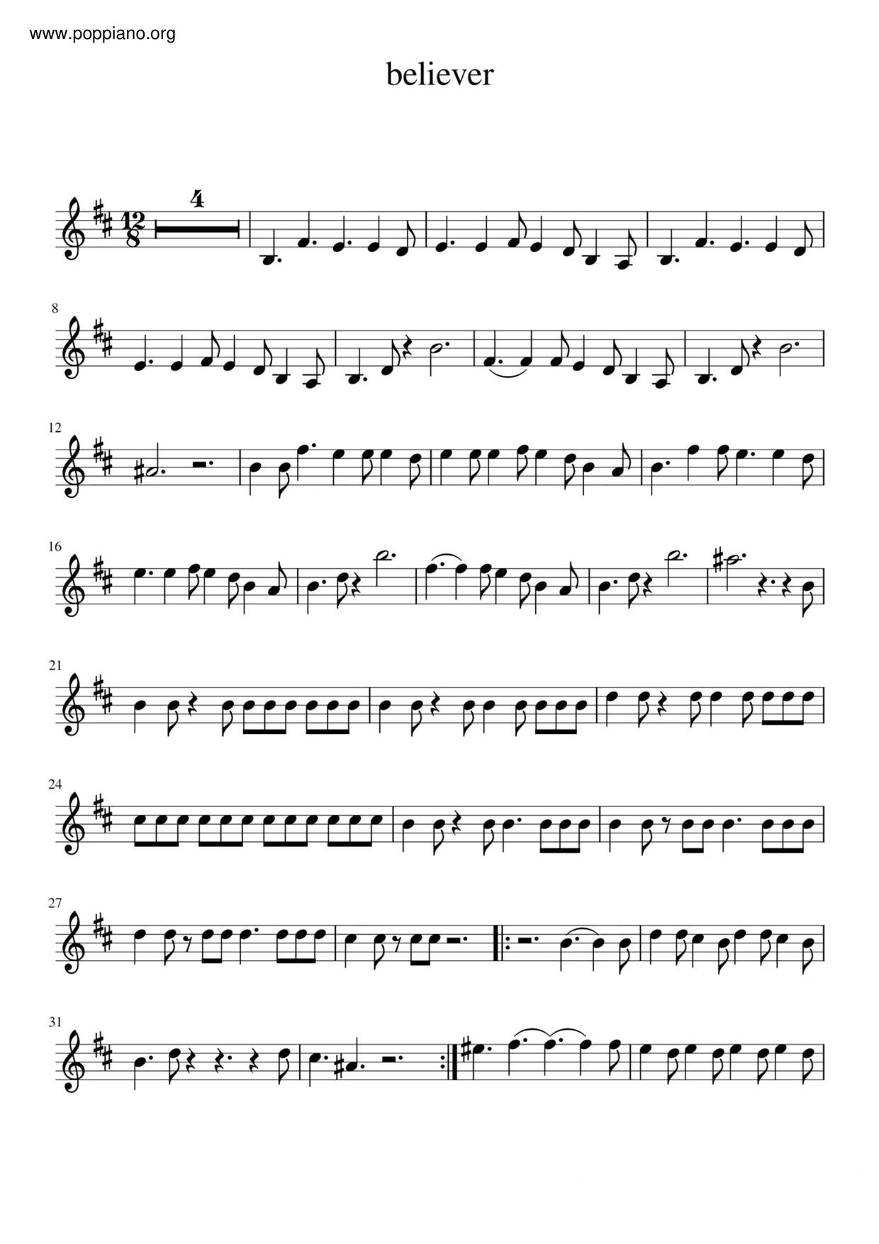 Imagine Dragons Believer Violin Score Pdf Free Score Download