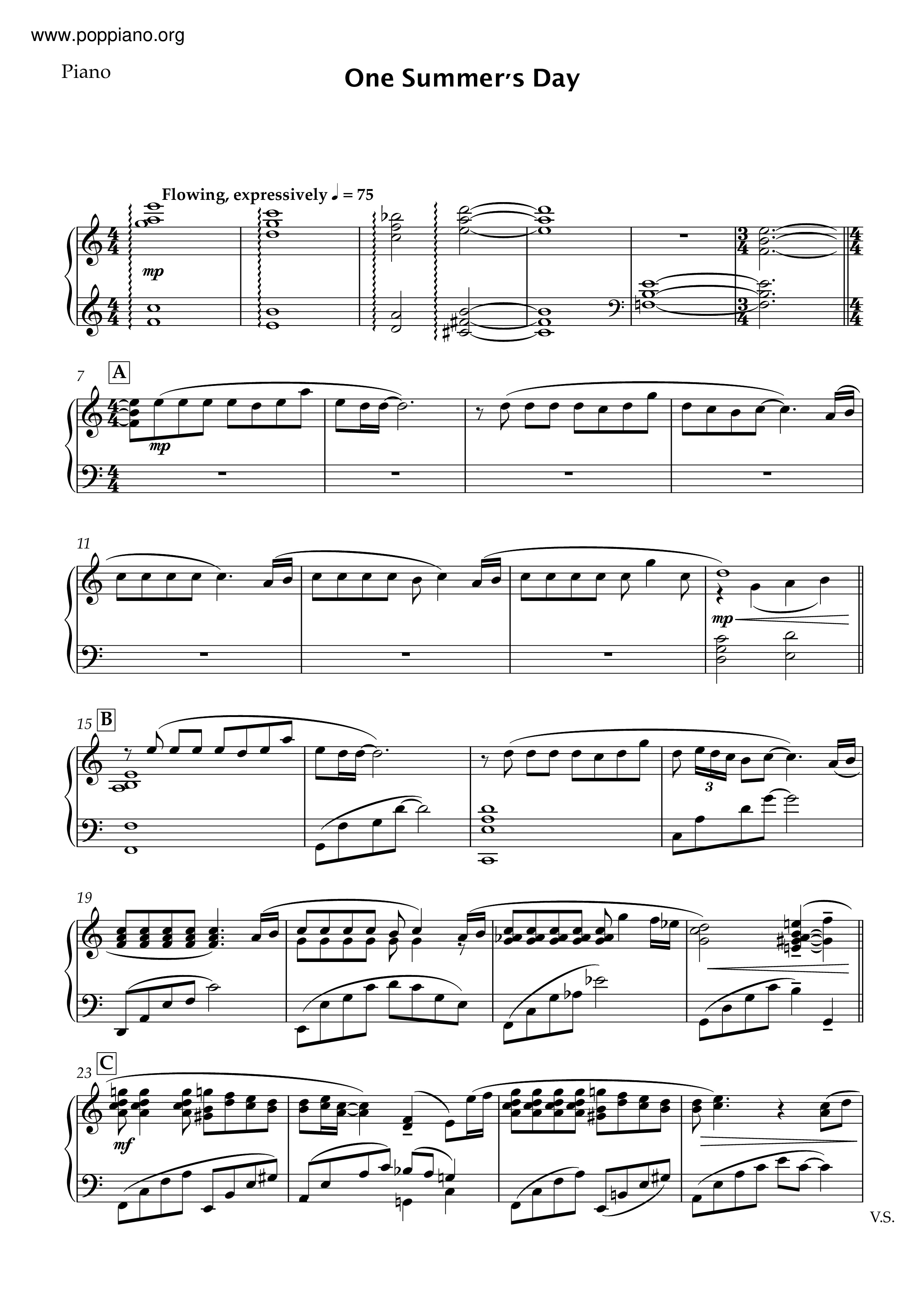 Joe Hisaishi 千與千尋 One Summer S Day Sheet Music Pdf 千と千尋の神隠し あの夏へ 楽譜 ひさいしじょう Free Score Download