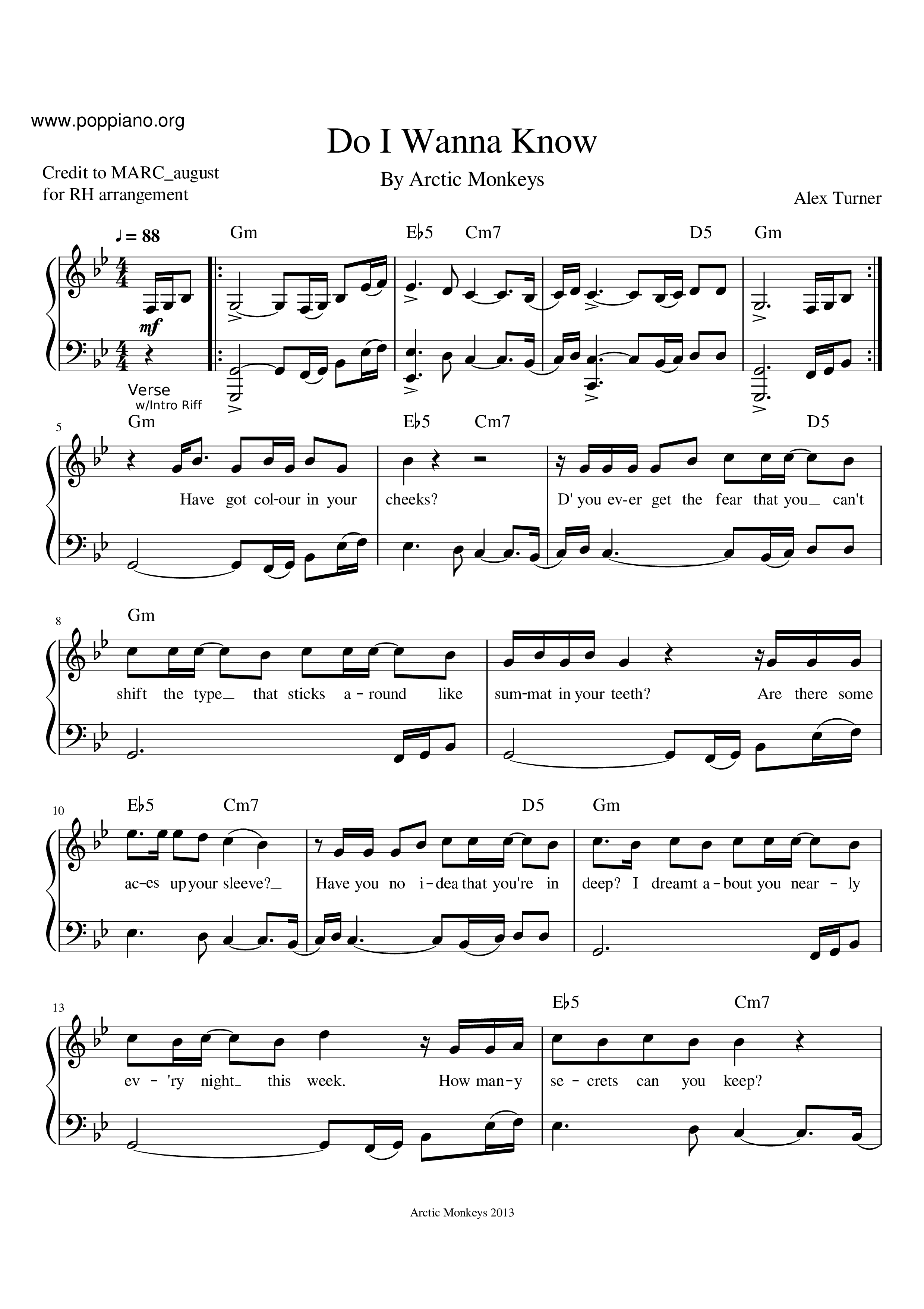 Do I Wanna Know?琴譜