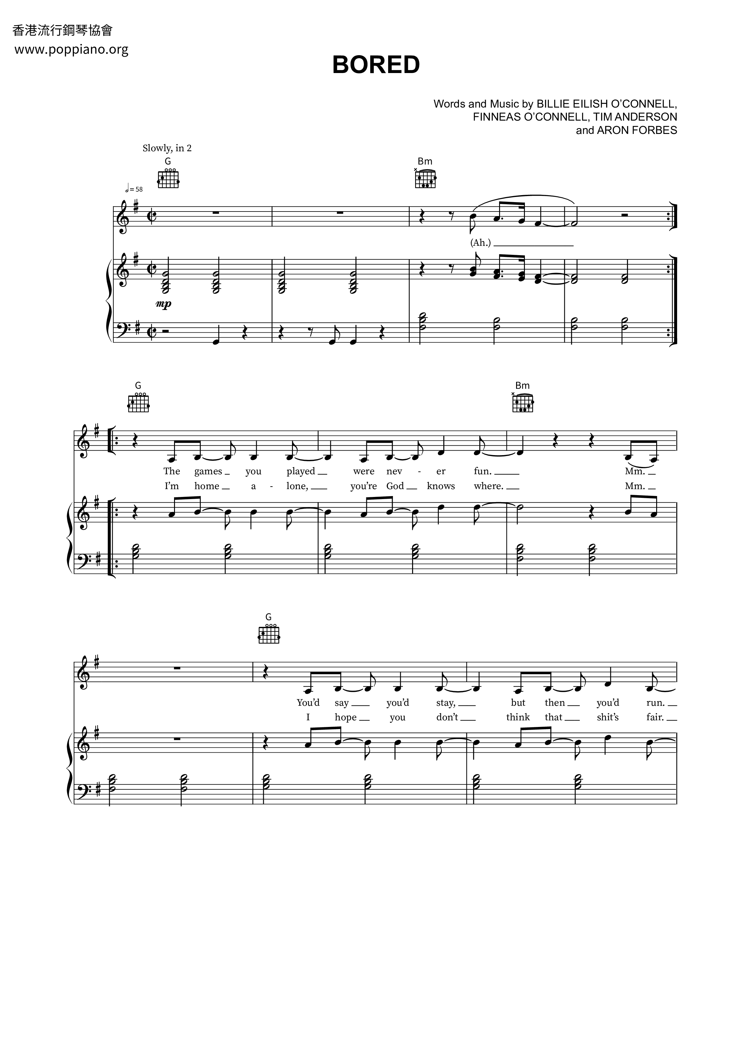 ☆ Billie Eilish-Bored Sheet Music pdf, - Free Score Download ☆