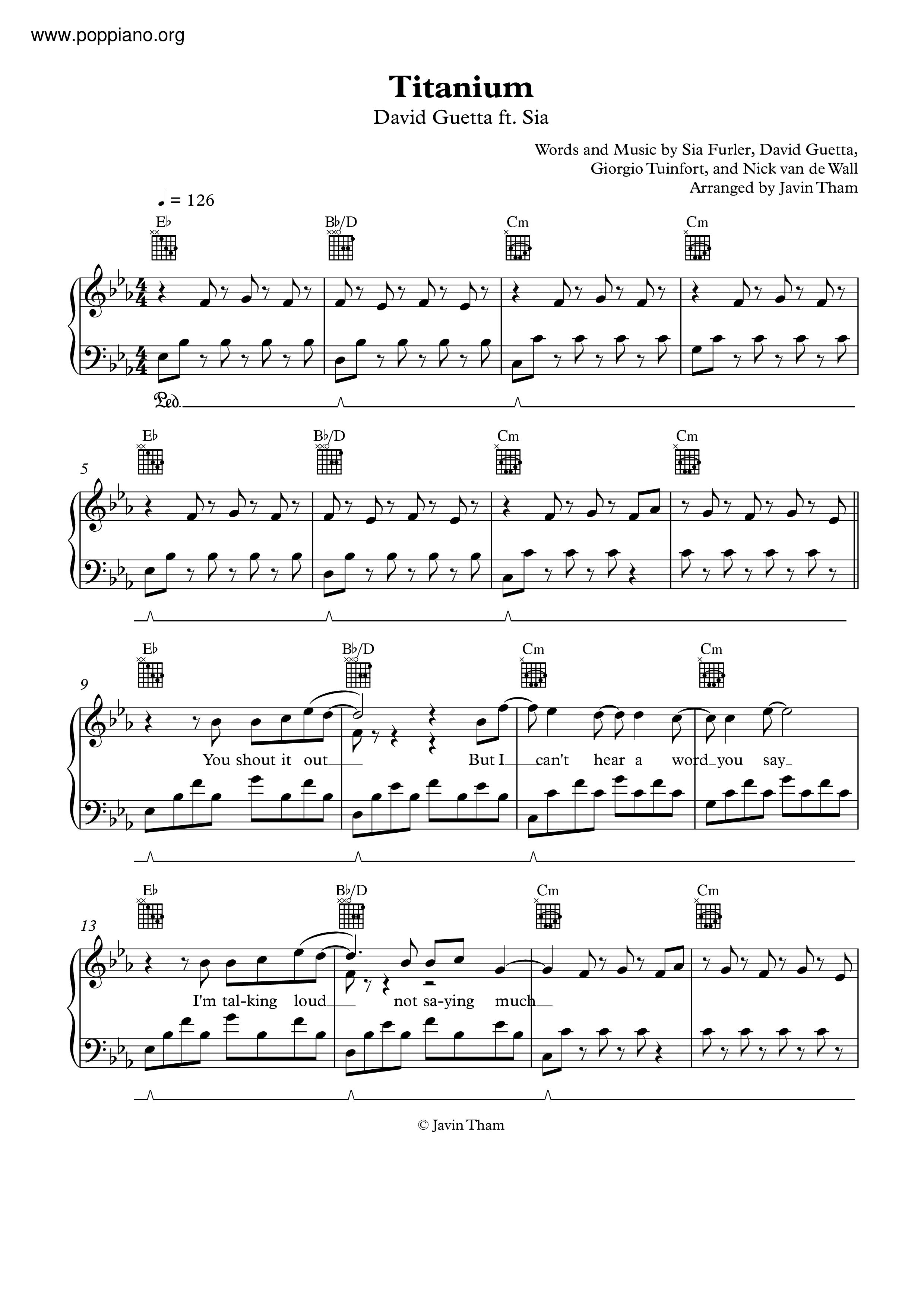 Titanium Sheet Music / Piano Score Free PDF Download HK Pop Piano