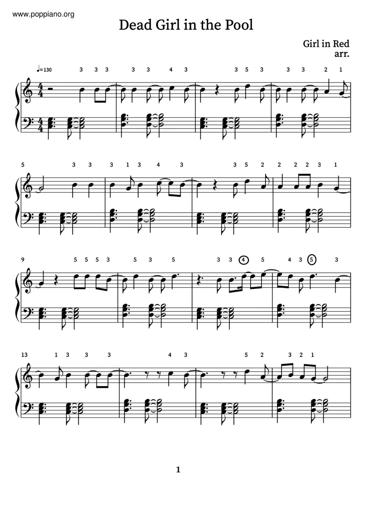 Girl In RedDead Girl In The Pool Sheet Music pdf, Free Score Download ★