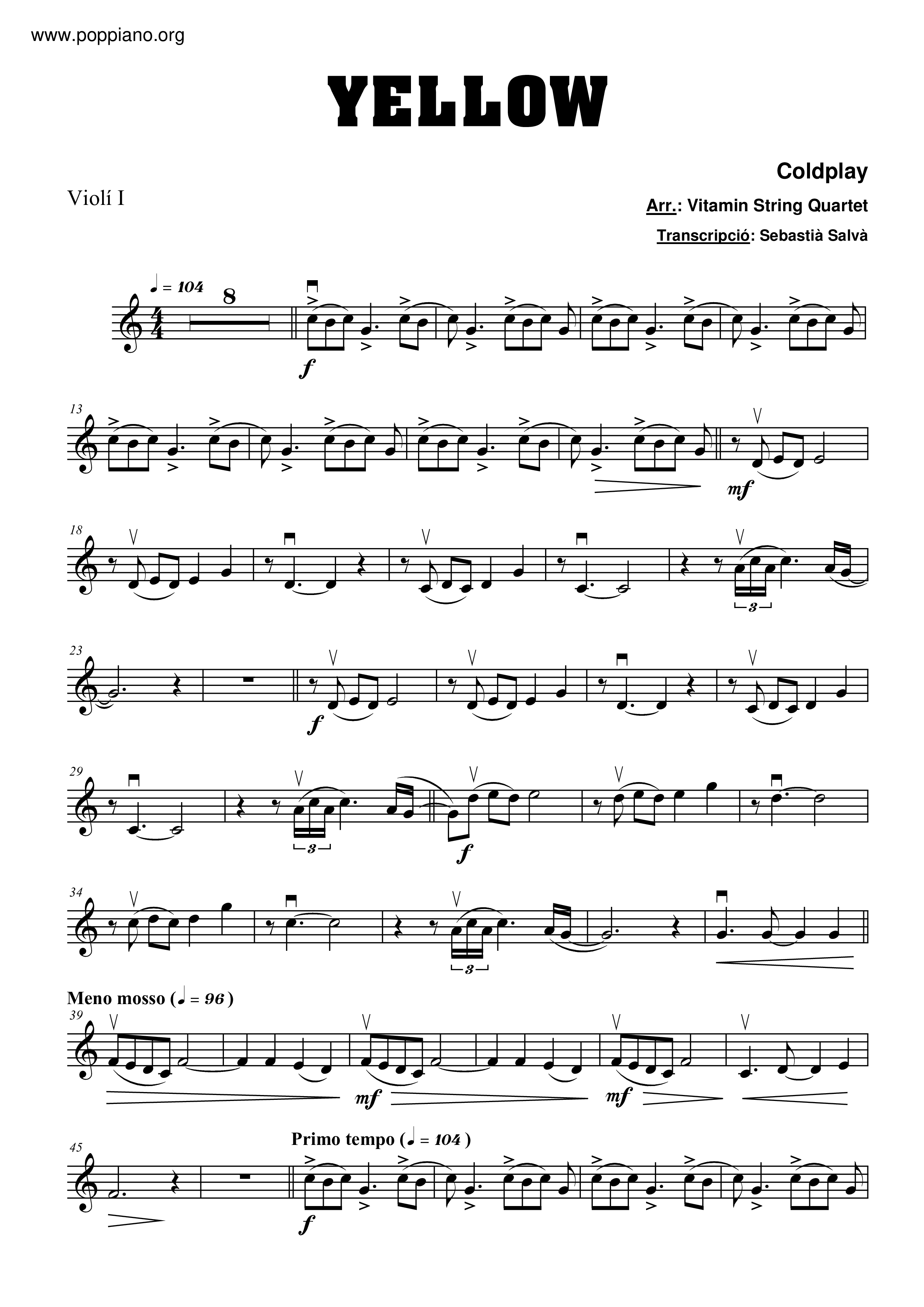 Yellow Sheet Music / Piano Score Free PDF Download HK Pop Piano