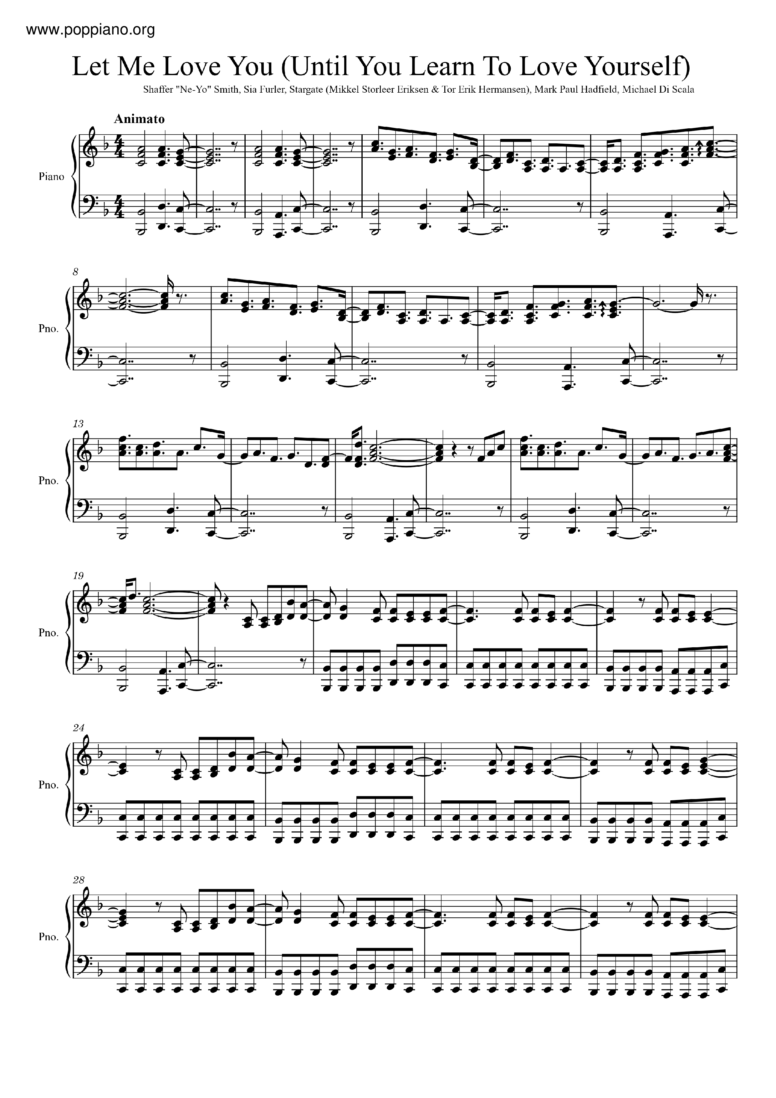 Let Me Love You (Until You Learn To Love Yourself)琴譜