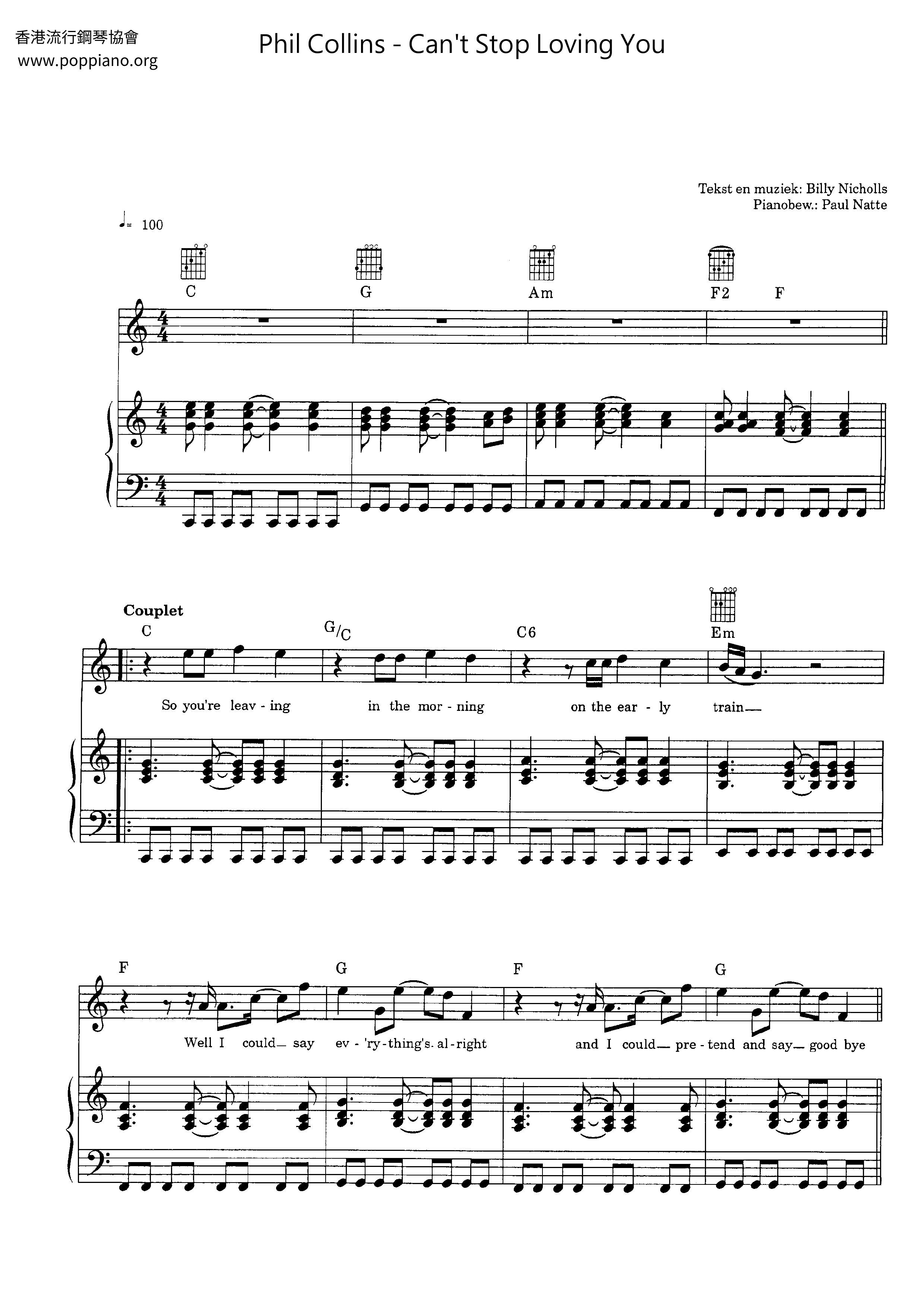 Phil CollinsCan't Stop Loving You Sheet Music pdf, Free Score Download ★