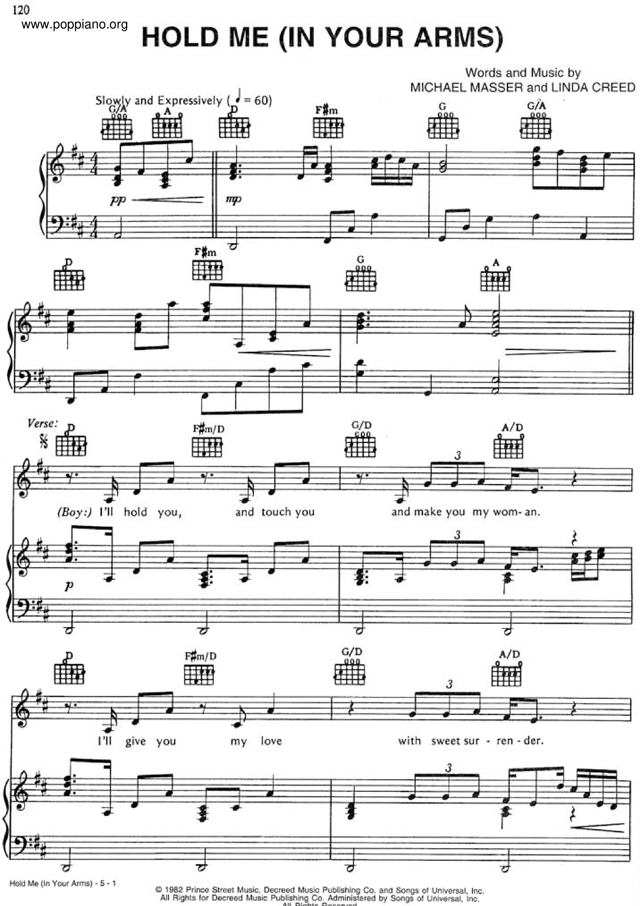 Hold Me (In Your Arms)琴譜