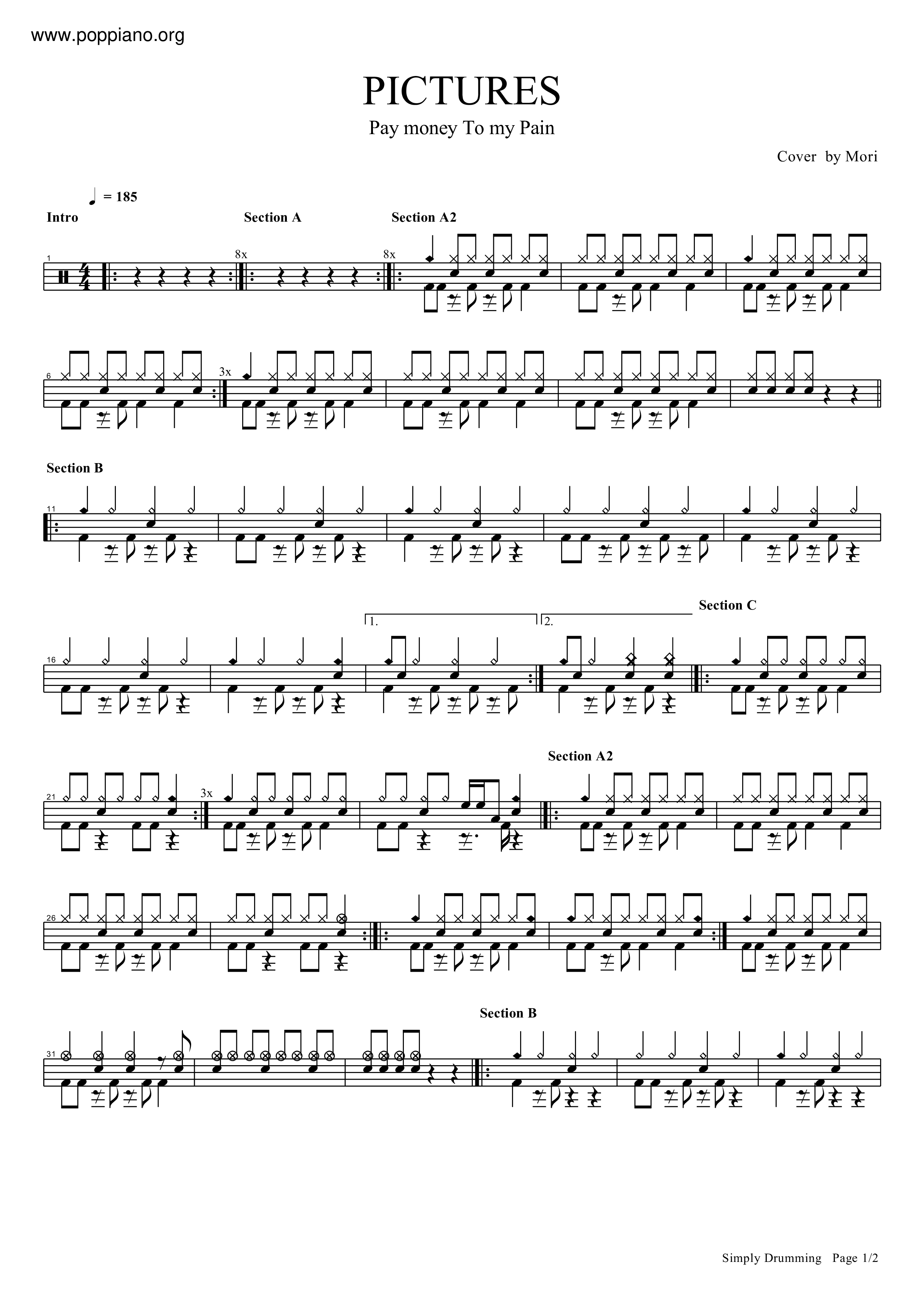 Pay Money To My Pain Pictures Drum Tab Pdf Free Score Download