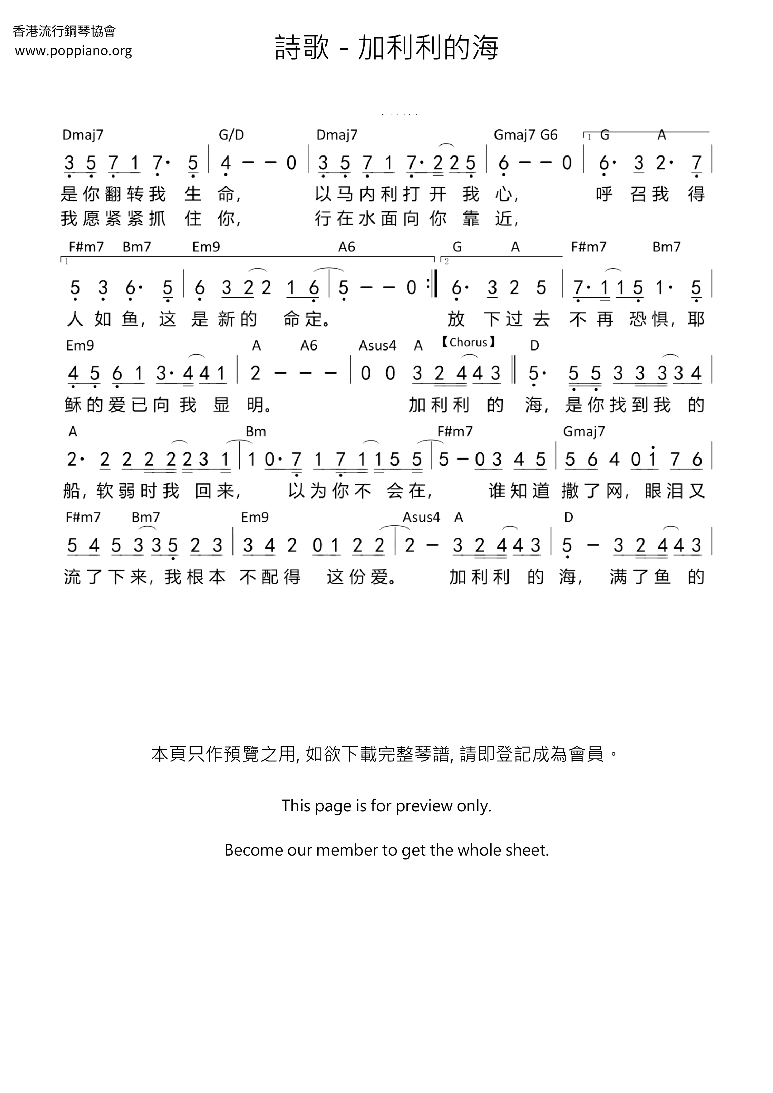 加利利的海琴譜