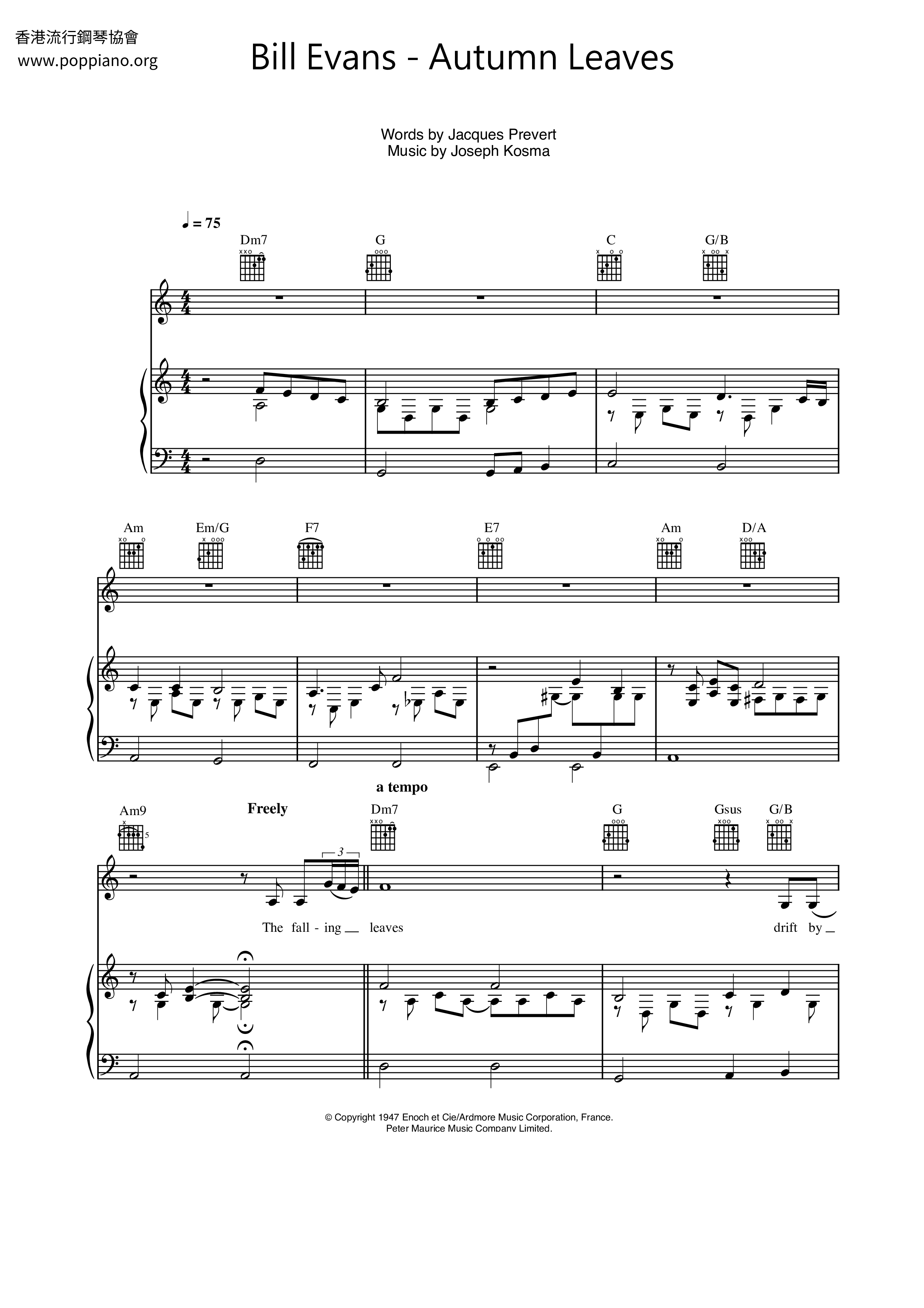Bill Evans Les Feuilles Mortes Sheet Music Pdf Free Score Download