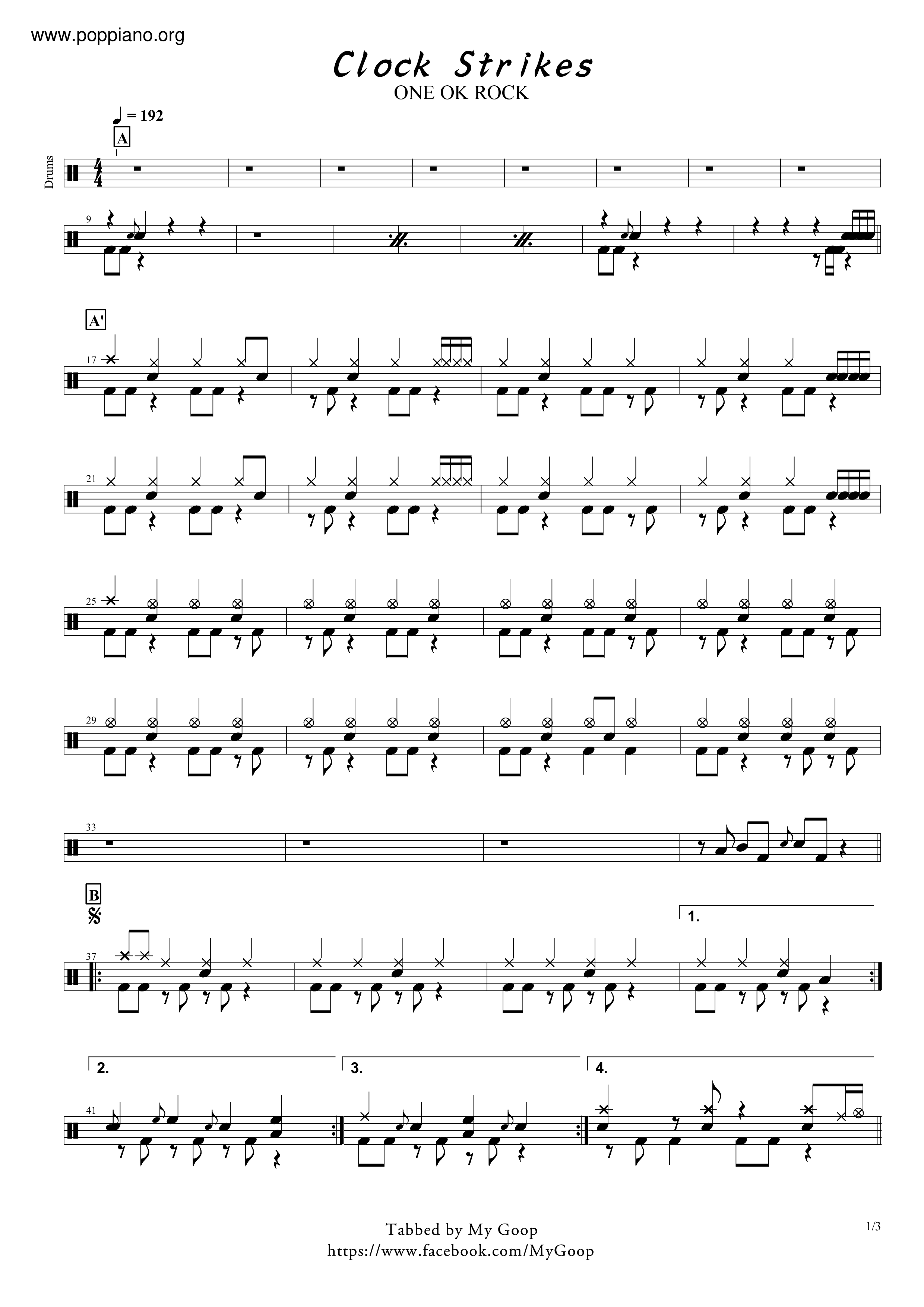 One Ok Rock Clock Strikes Drum Tab Pdf ワンオクロック Free Score Download