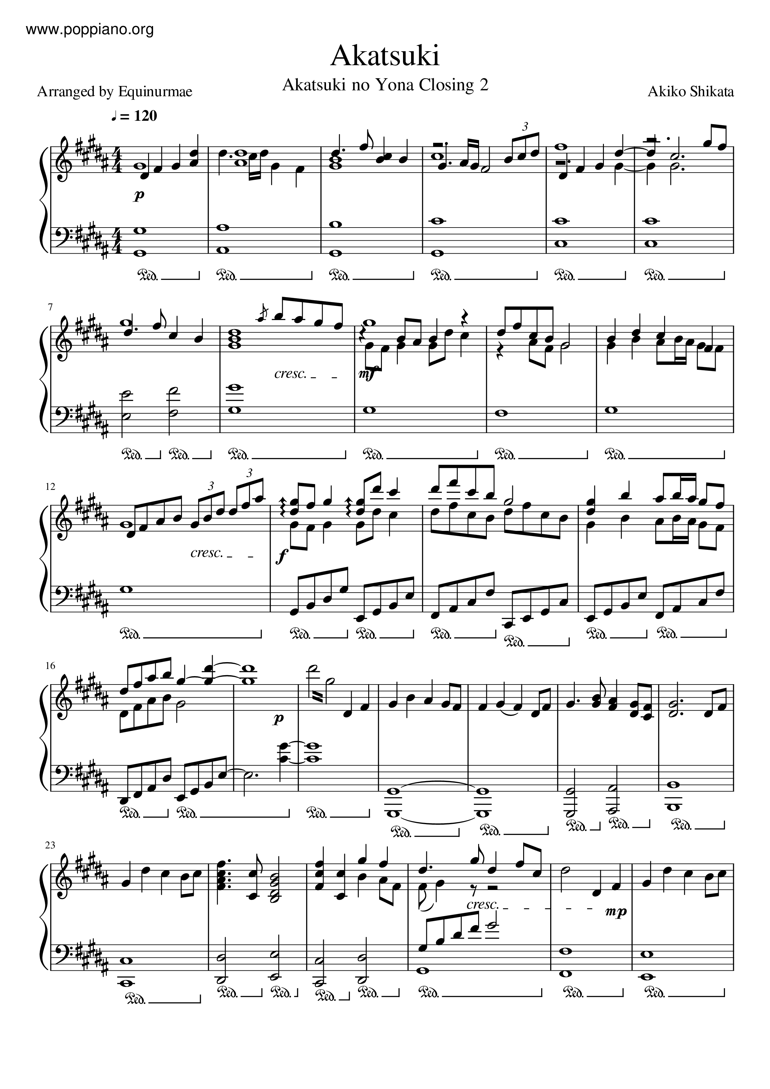 Akiko ShikataAkatsuki no Yona Ending 2 Akatsuki Sheet Music pdf